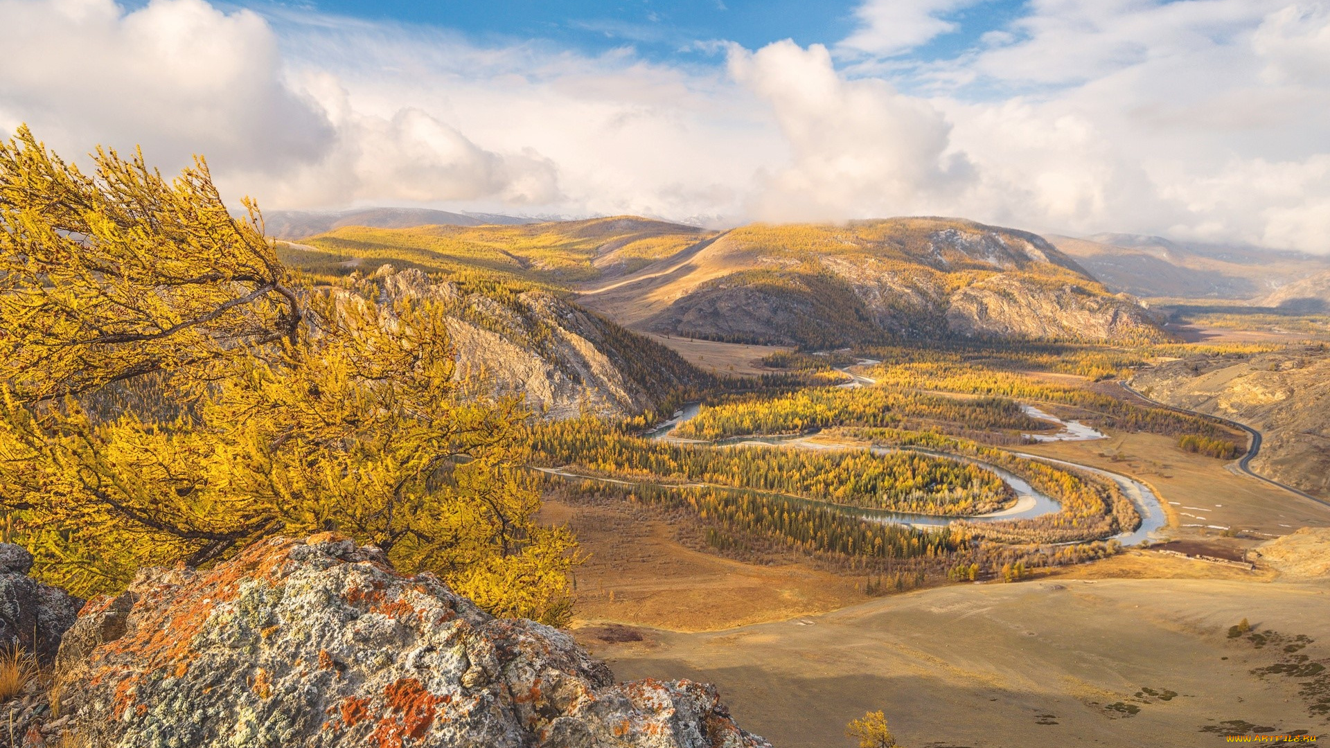 Чуя, , алтай, природа, реки, озера, деревья, река, горы, облака, осень, долина, небо