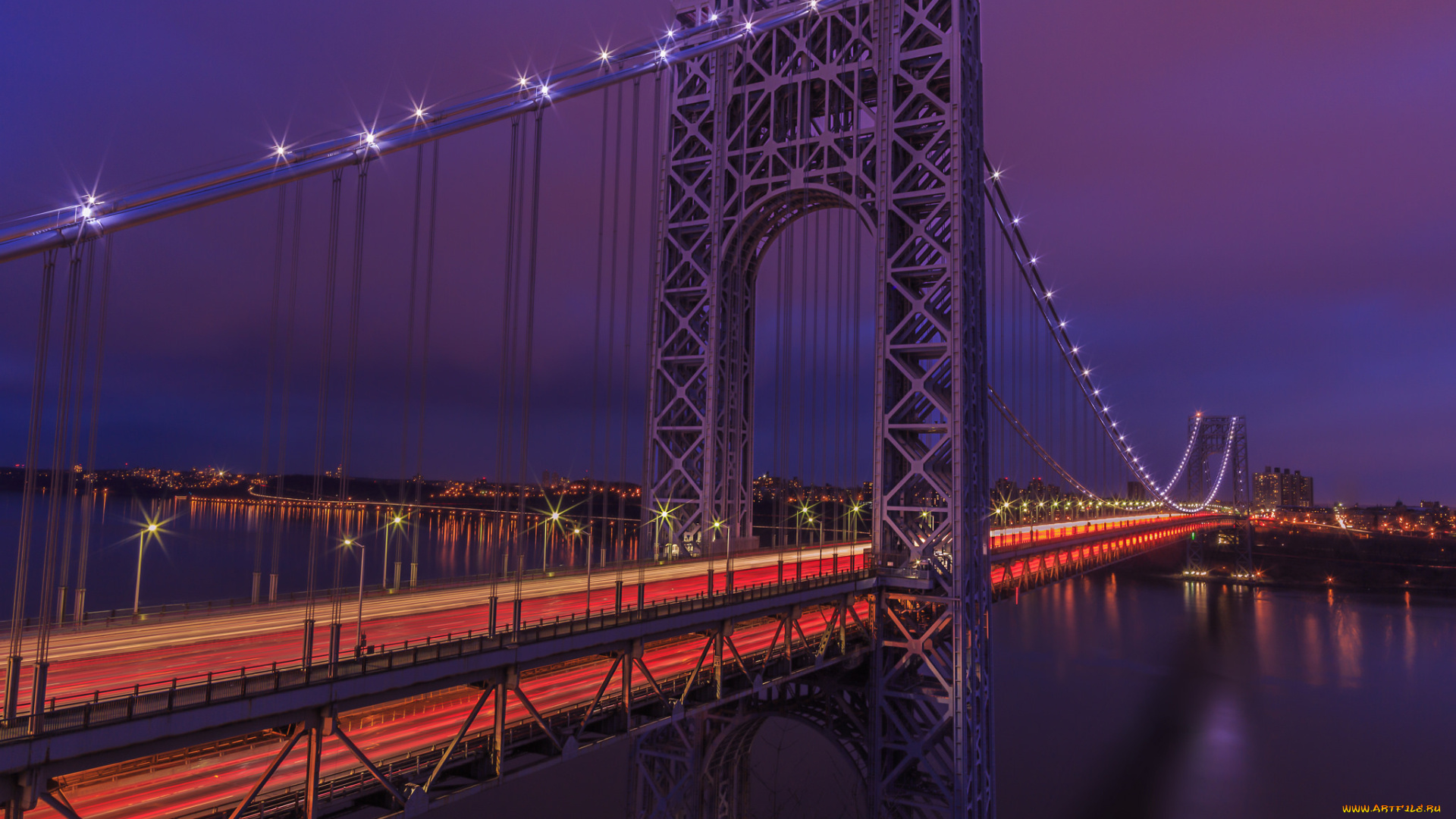 george, washington, bridge, города, -, мосты, ночь, огни