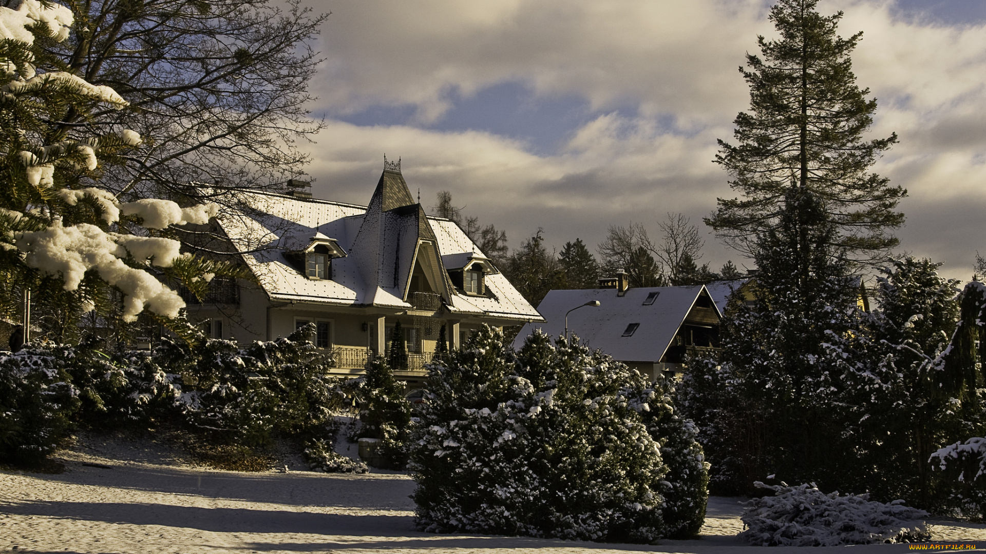 города, -, здания, , дома, зима