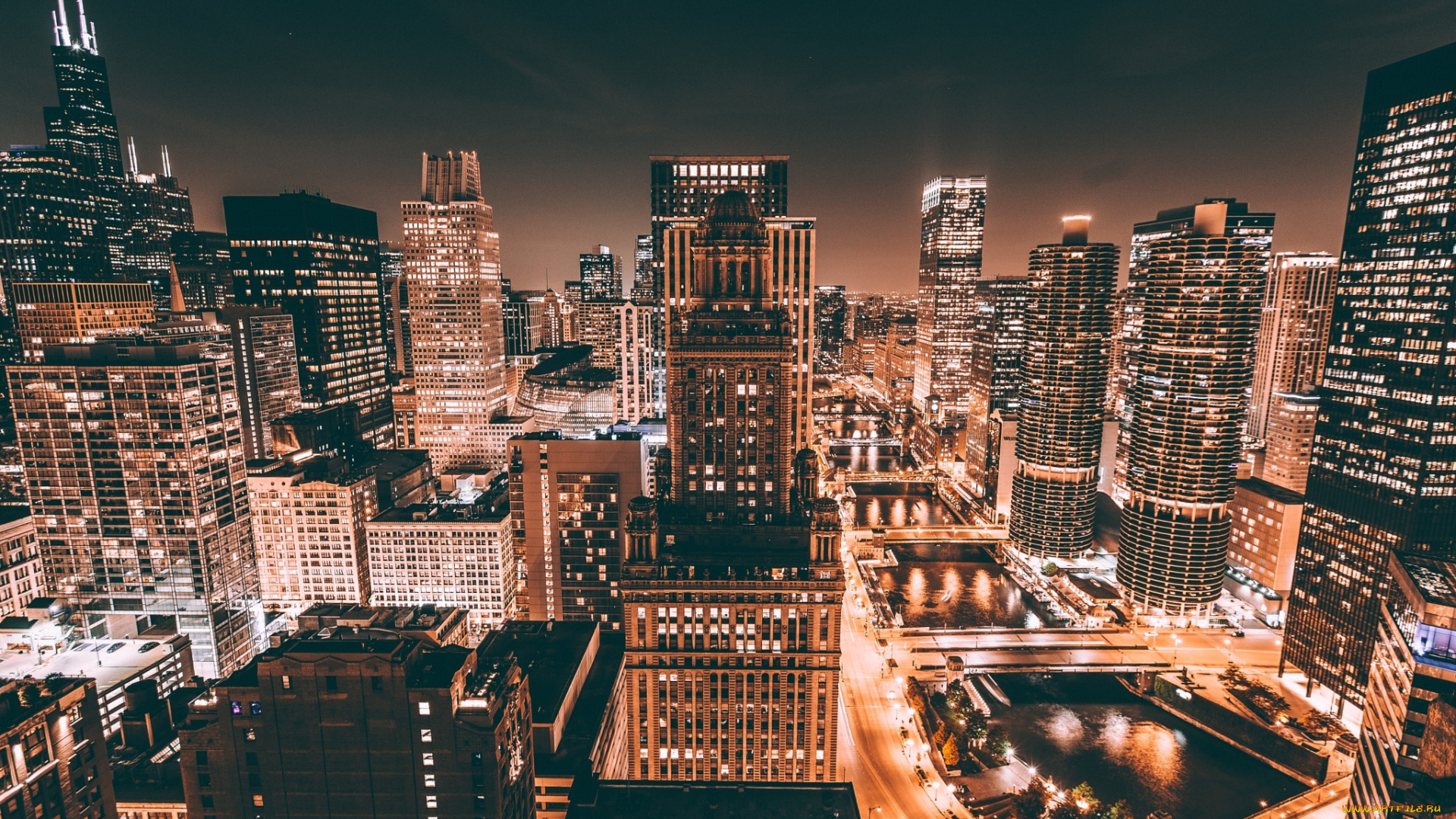 города, Чикаго, , сша, огни, Чикаго, ночь, город