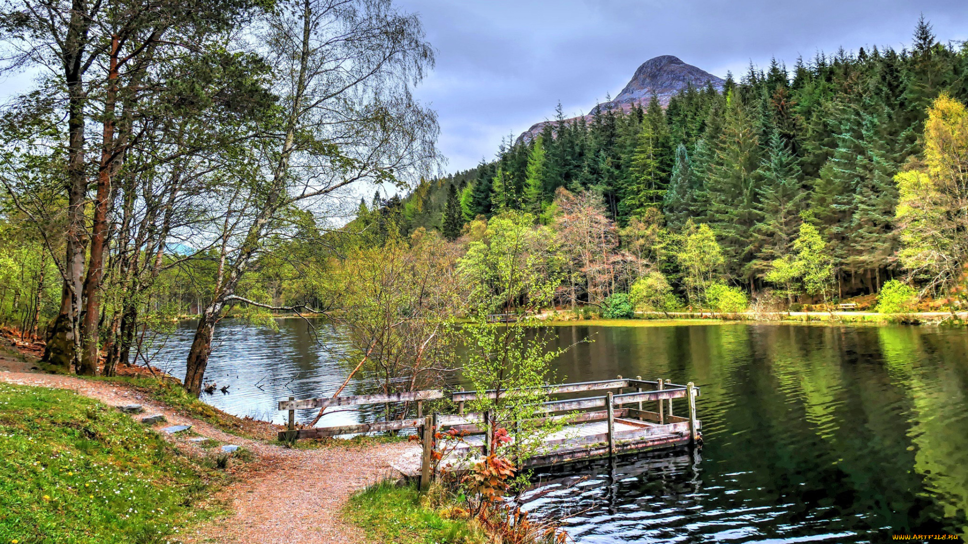 природа, реки, озера, гора, деревья, река, мостки