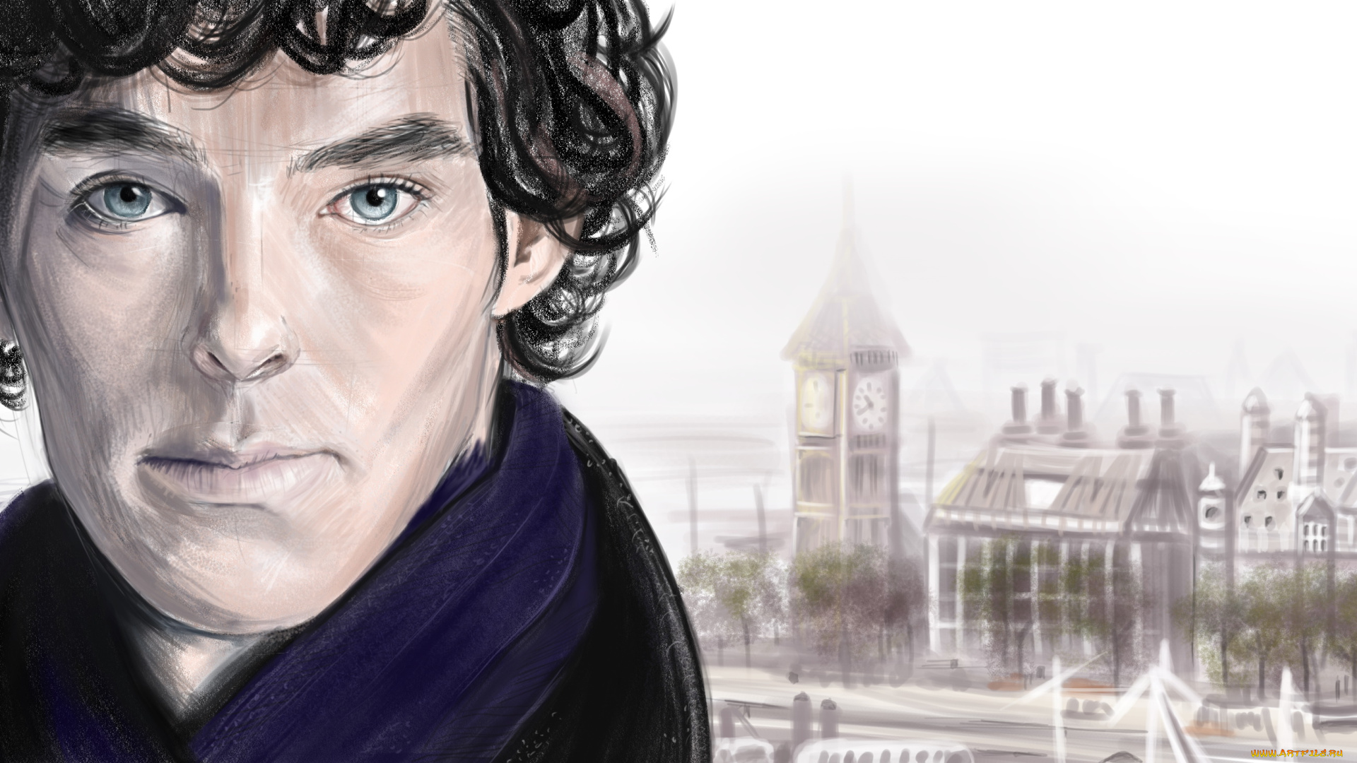 рисованное, кино, взгляд, фон, мужчина, город