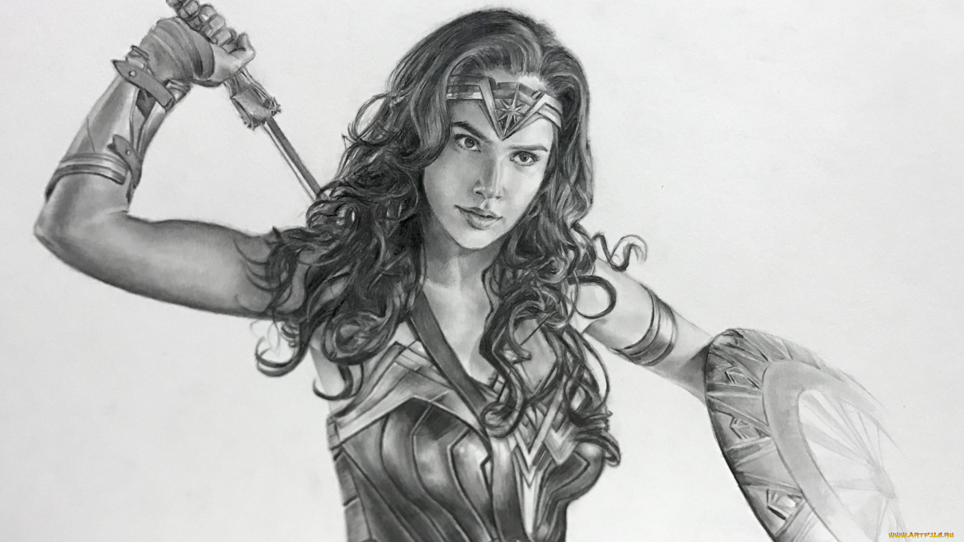 рисованное, комиксы, меч, фон, взгляд, щит, девушка