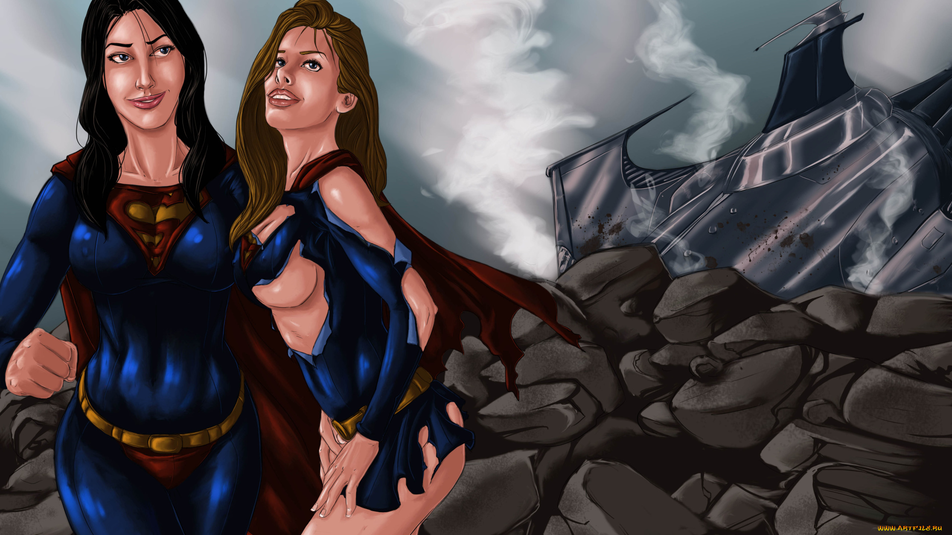 рисованное, комиксы, взгляд, девушки, фон, униформа, улыбка