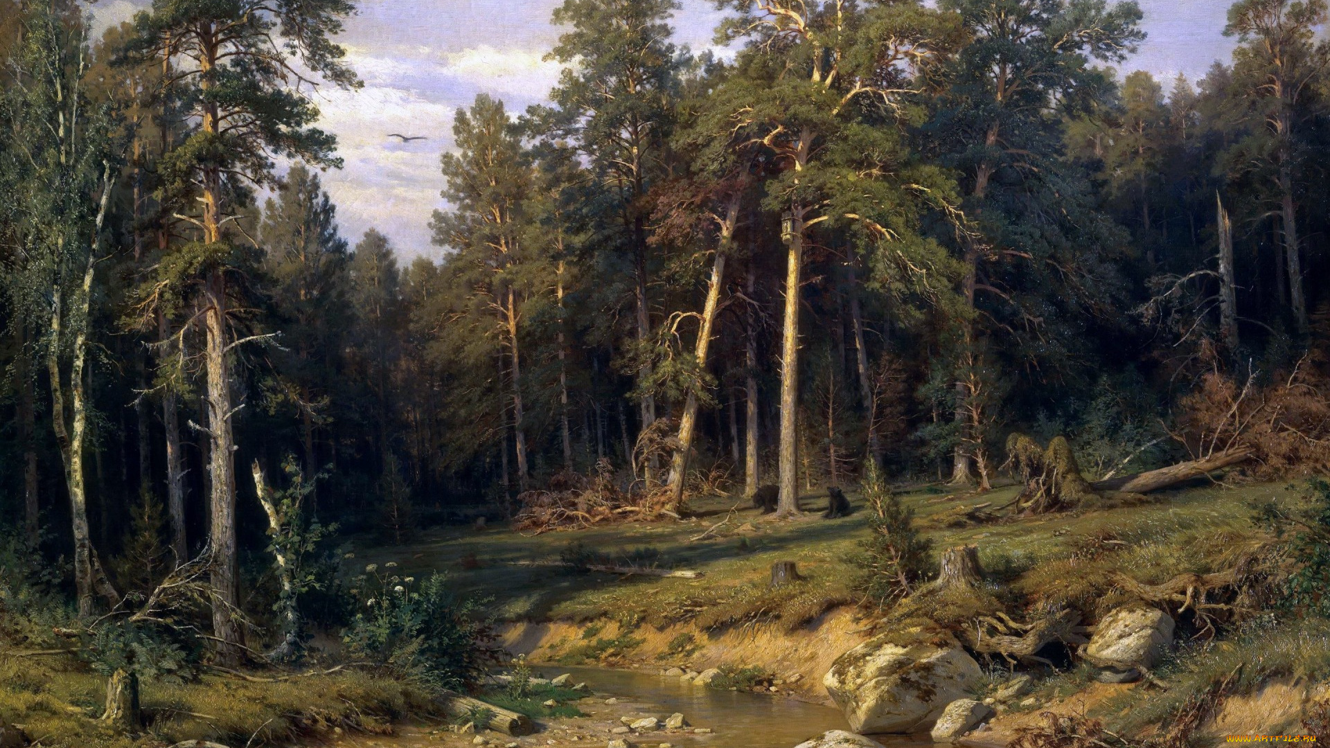 рисованное, живопись, пейзаж, картина, природа, мачтовый, лес, в, вятской, губернии, иван, шишкин, сосновый, бор