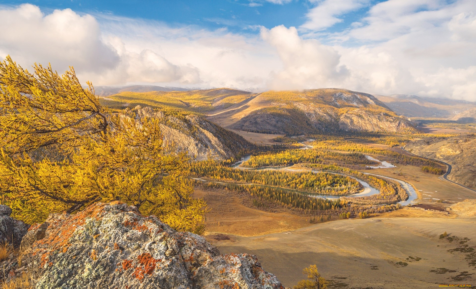 Чуя, , алтай, природа, реки, озера, деревья, река, горы, облака, осень, долина, небо