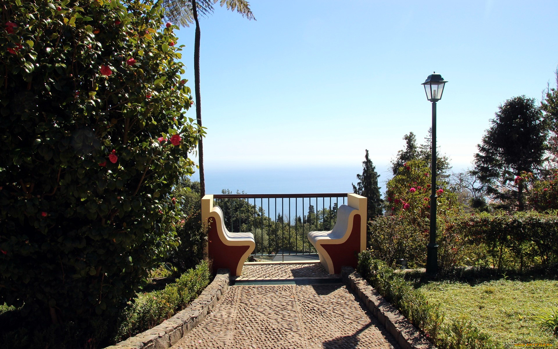 природа, парк, фонарь, скамейки