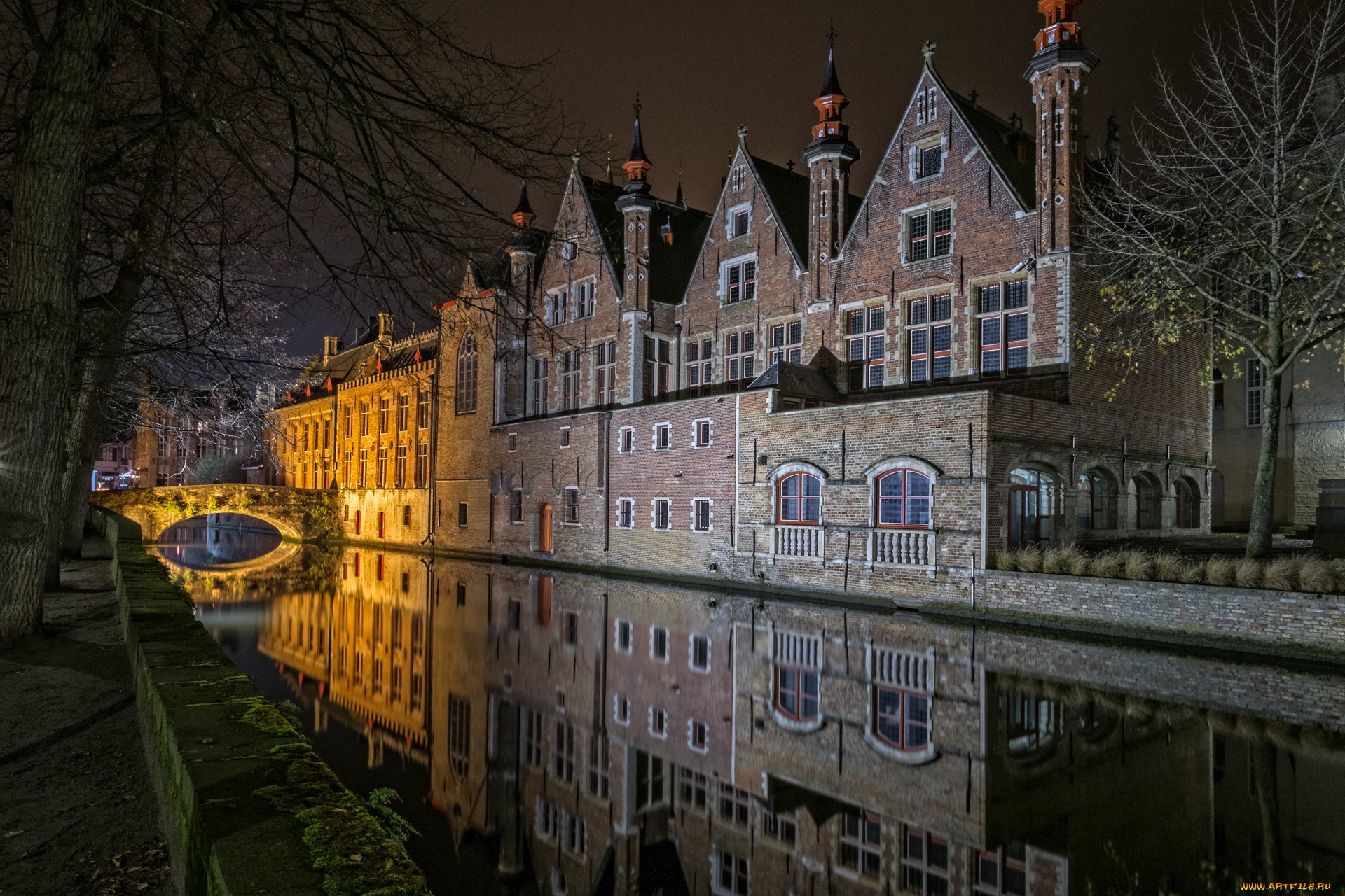 brugge, reien, , belgium, города, брюгге, , бельгия, ночь, огни