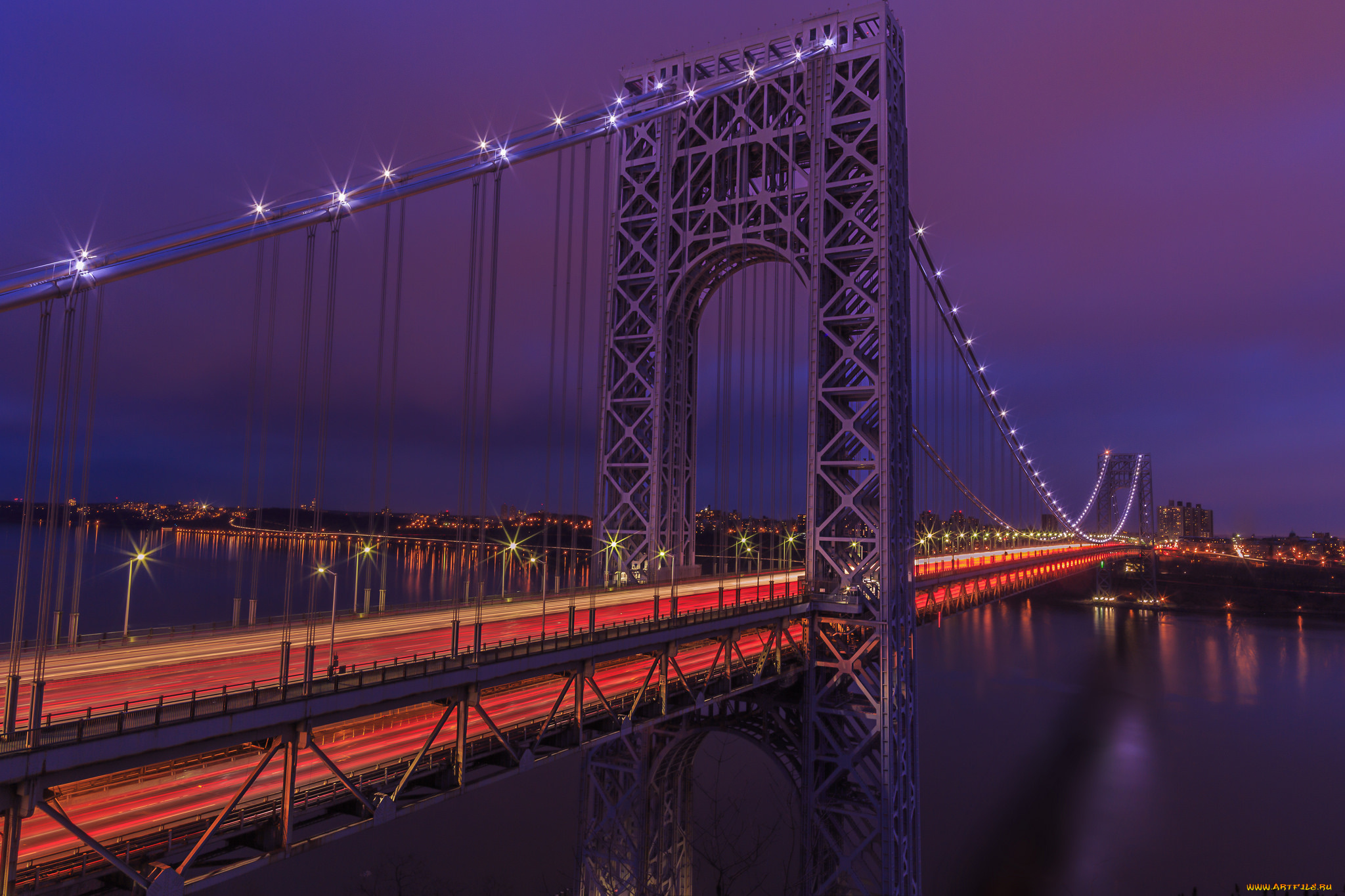 george, washington, bridge, города, -, мосты, ночь, огни