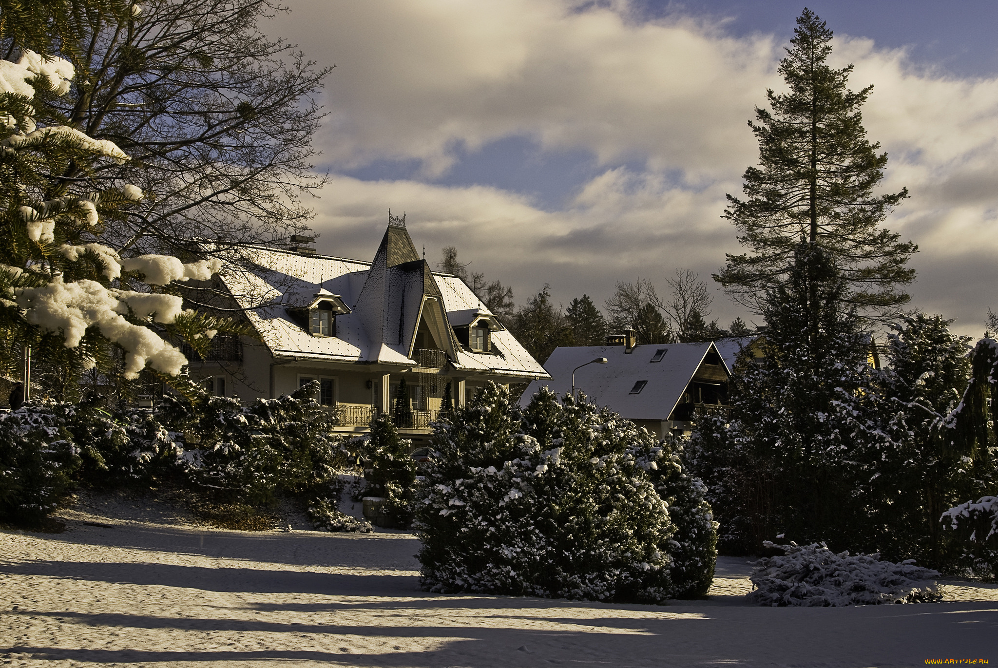 города, -, здания, , дома, зима