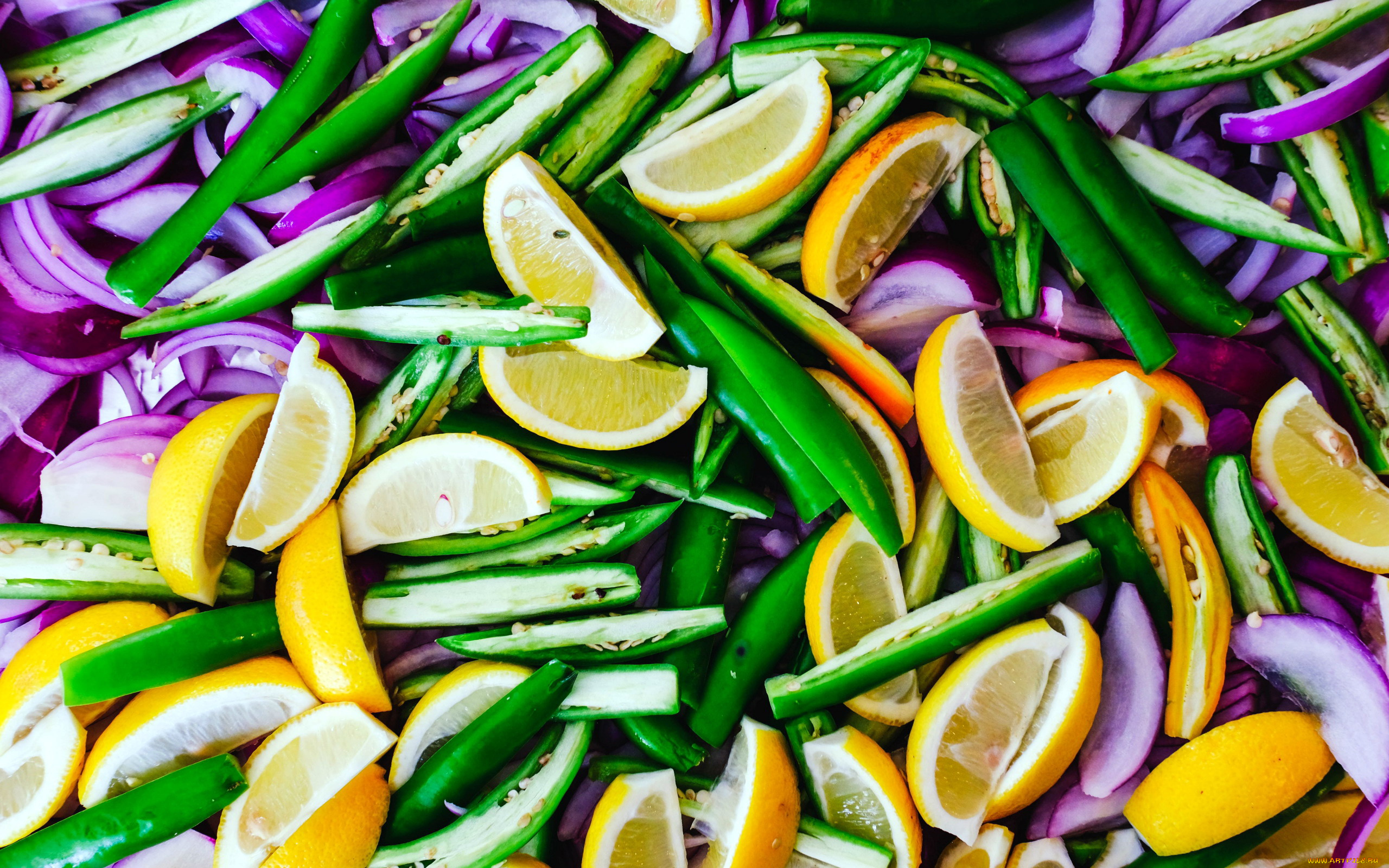 еда, фрукты, и, овощи, вместе, лук, лимоны, фасоль