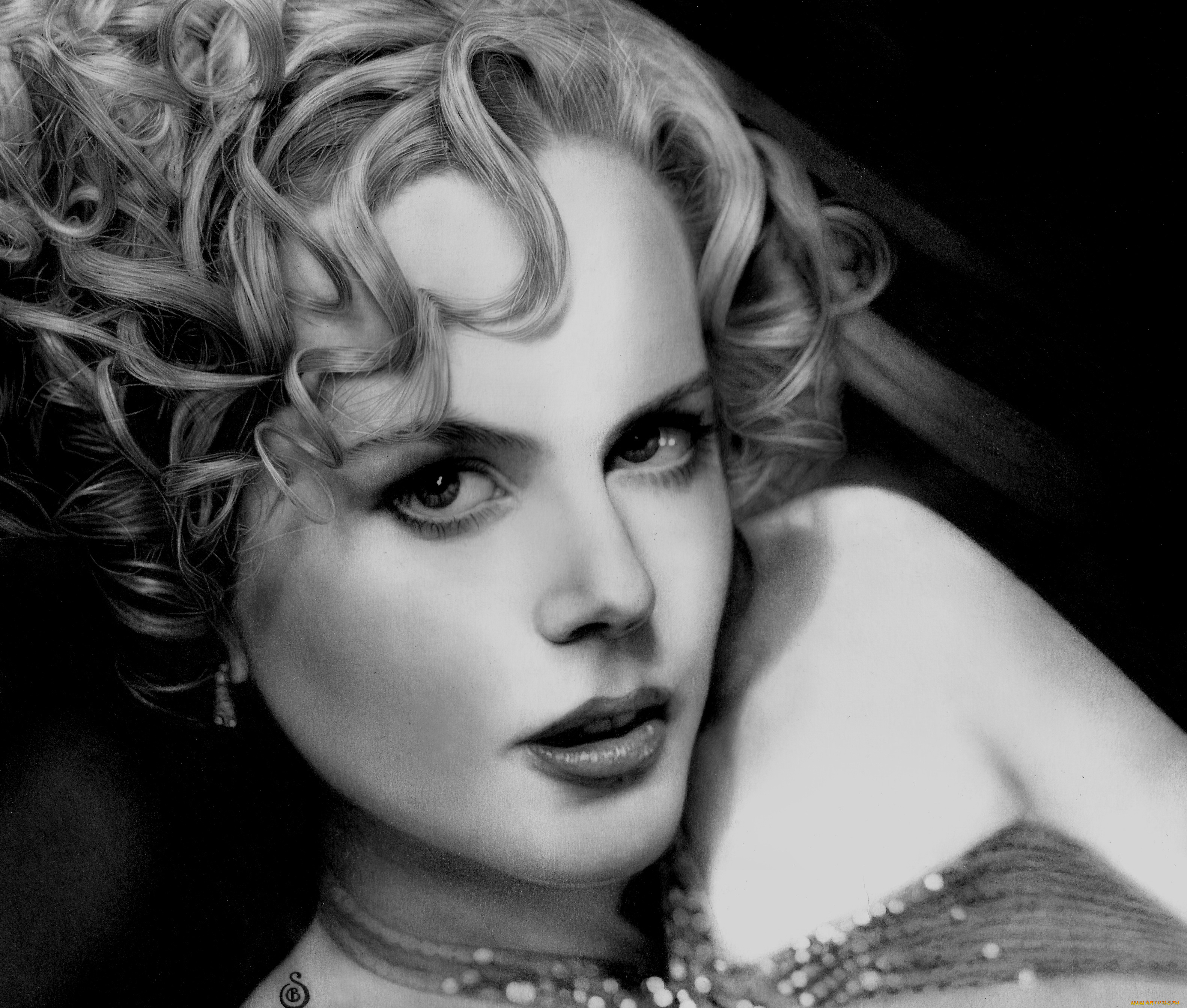nicole, kidman, рисованное, люди, взгляд, фон, девушка