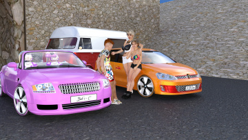 Картинка 3д+графика люди-авто мото+ people-+car+ +moto автомобиль фон взгляд девушки