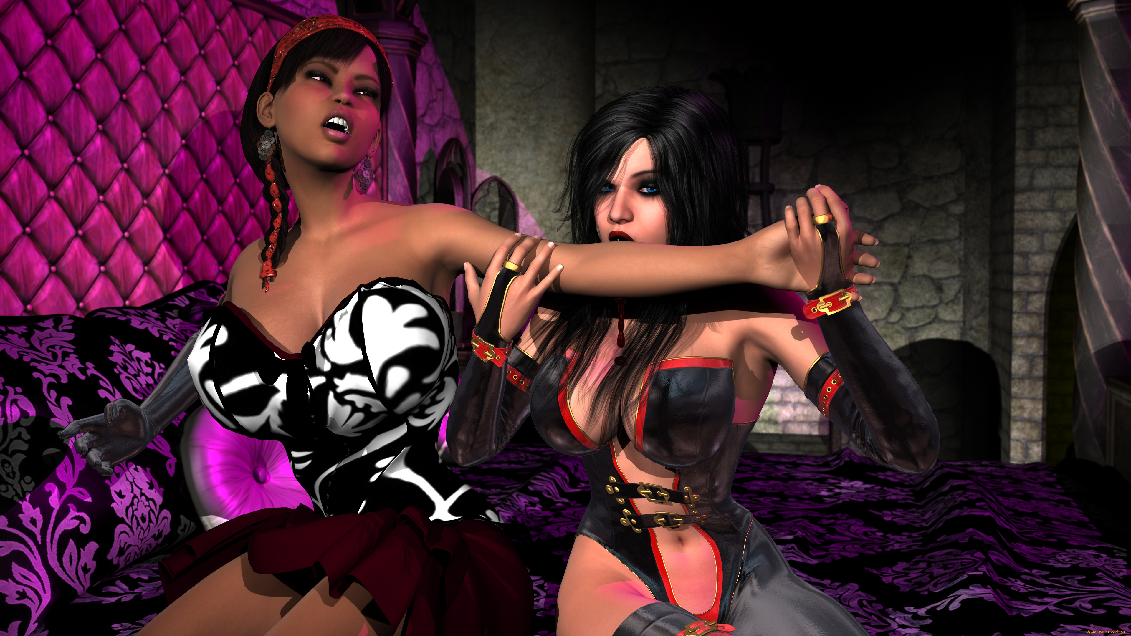 3д, графика, существа, , creatures, вампиры, фон, взгляд, девушки