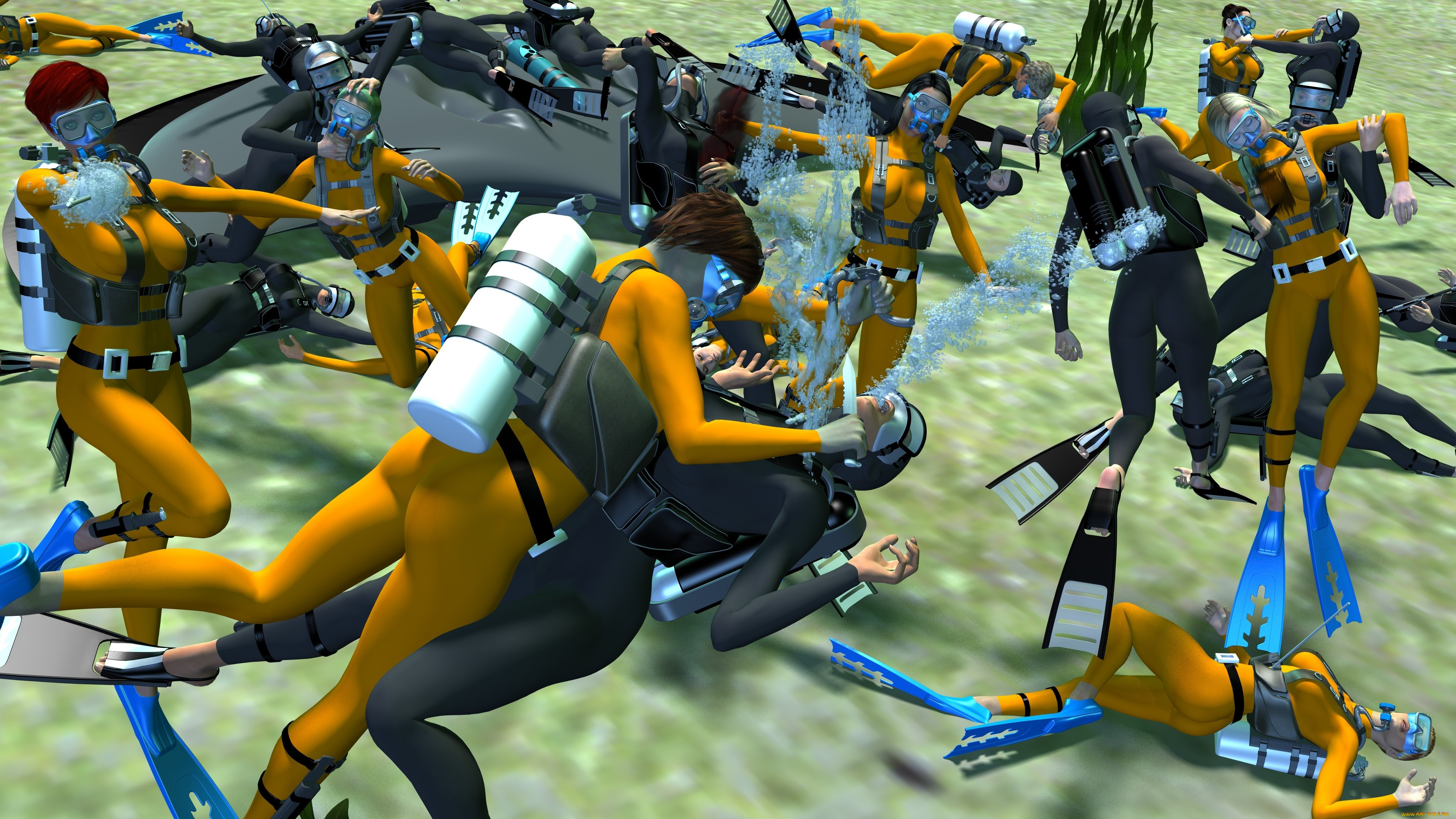 3д, графика, фантазия, , fantasy, фон, взгляд, девушки, море, лошади, оружие