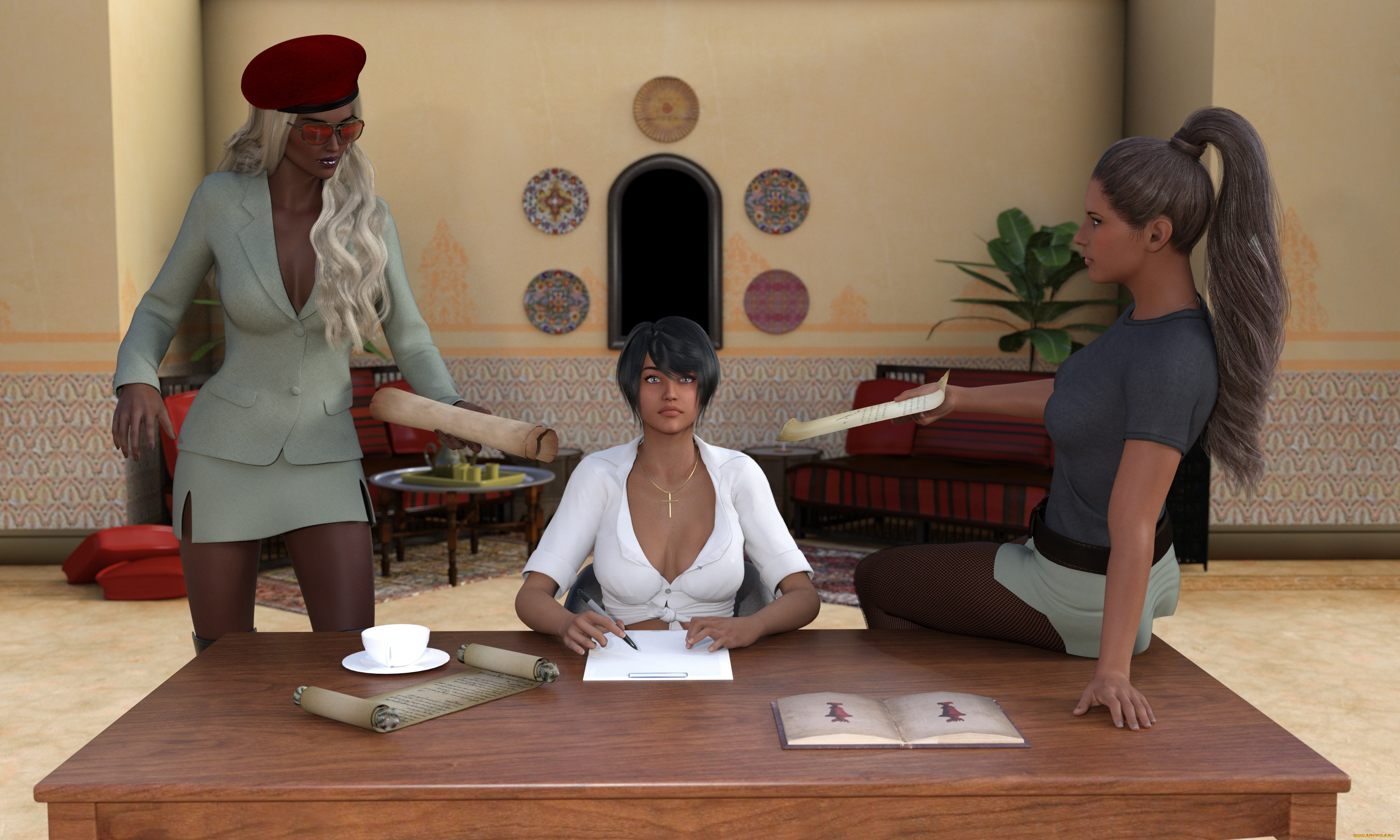 berberia, 3д, графика, фантазия, , fantasy, девушки, взгляд, фон