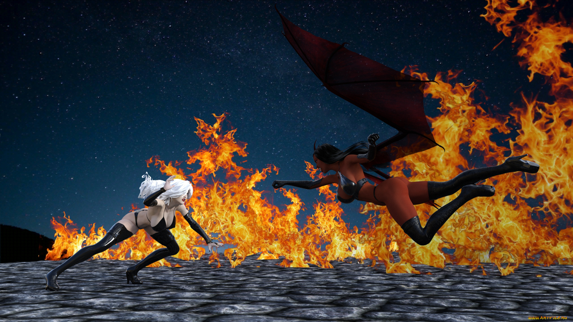 3д, графика, фантазия, , fantasy, демон, фон, взгляд, девушка