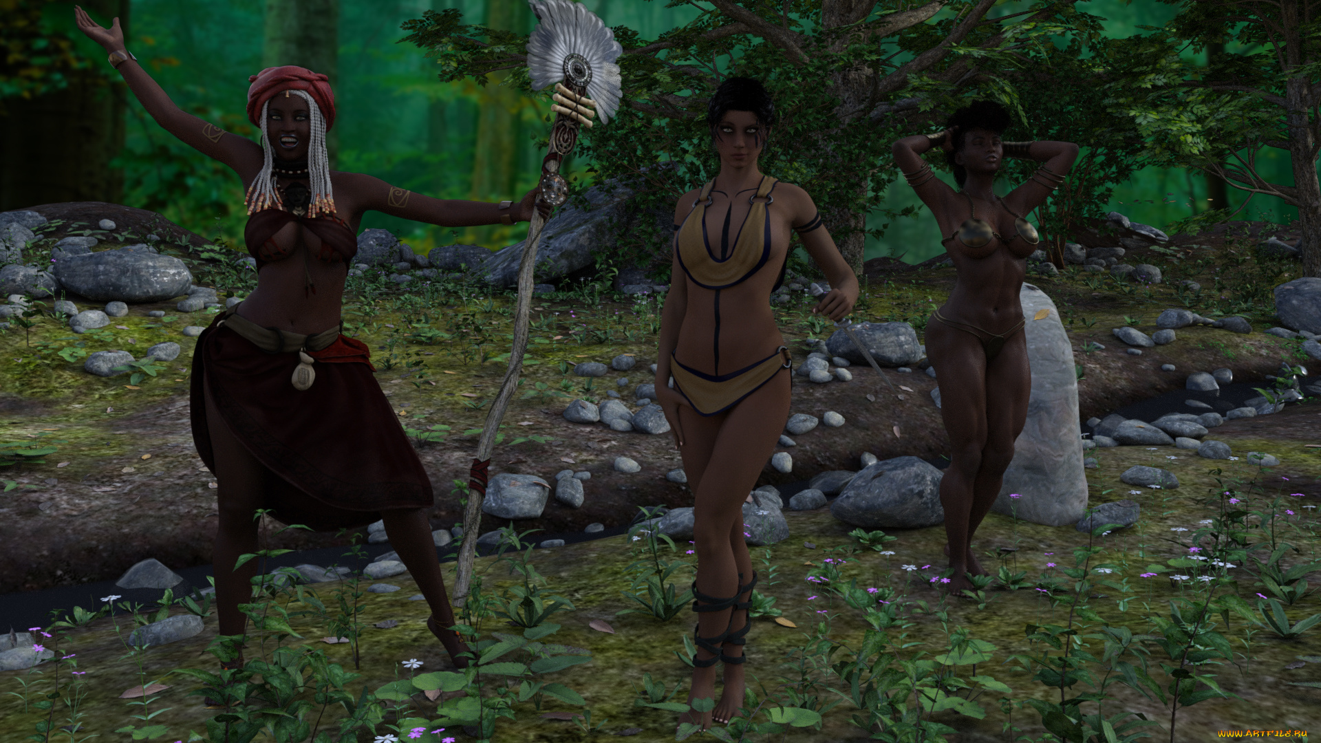 3д, графика, фантазия, , fantasy, девушки, взгляд, фон