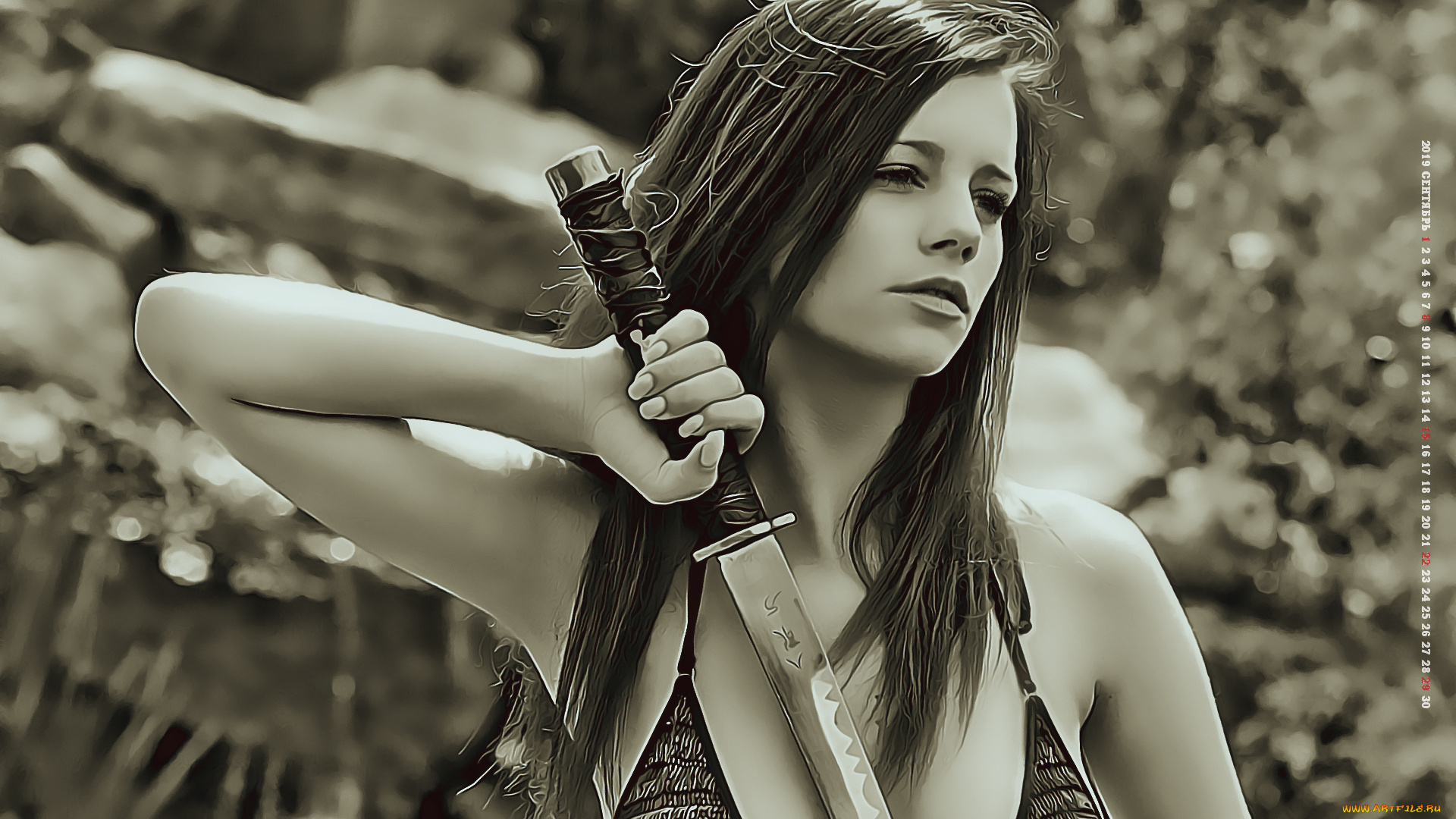 календари, компьютерный, дизайн, оружие, девушка, 2019, calendar, женщина