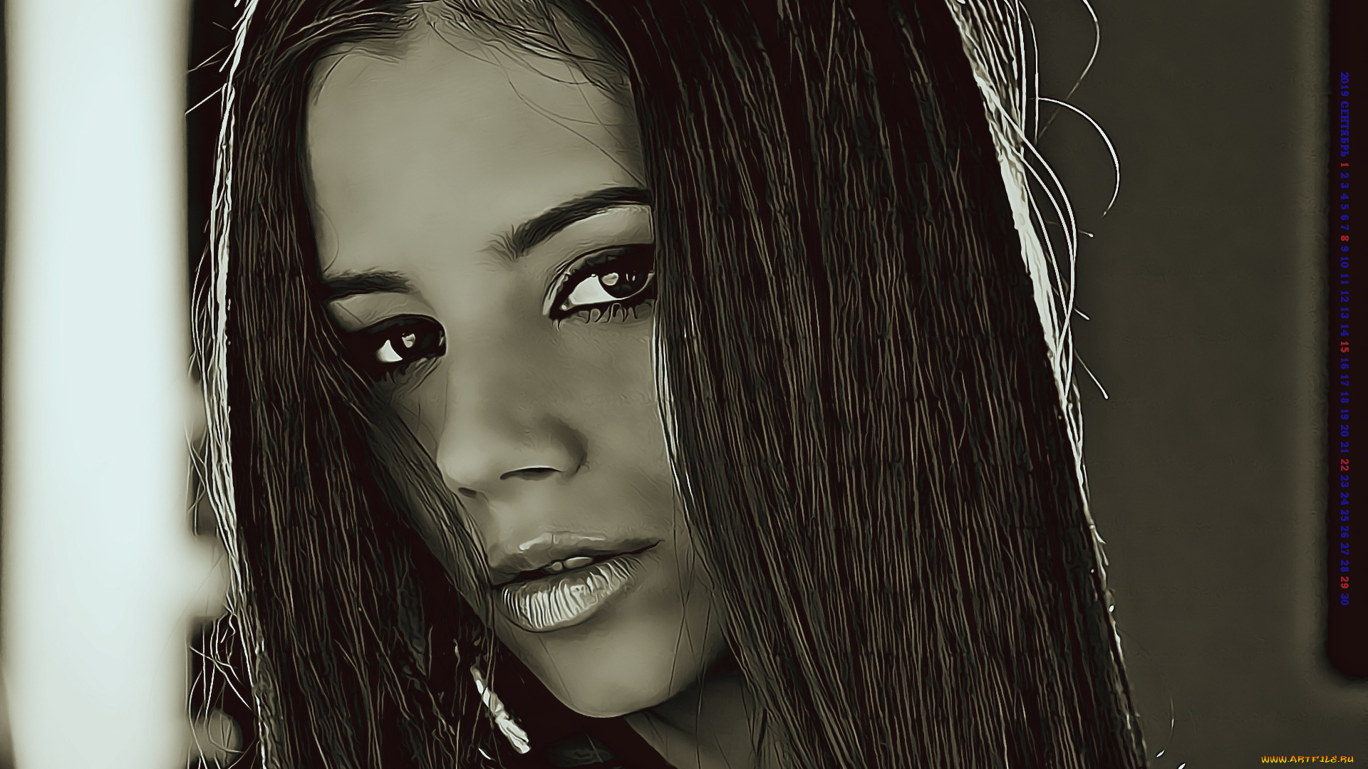 календари, компьютерный, дизайн, женщина, calendar, 2019, лицо, девушка, макияж, взгляд