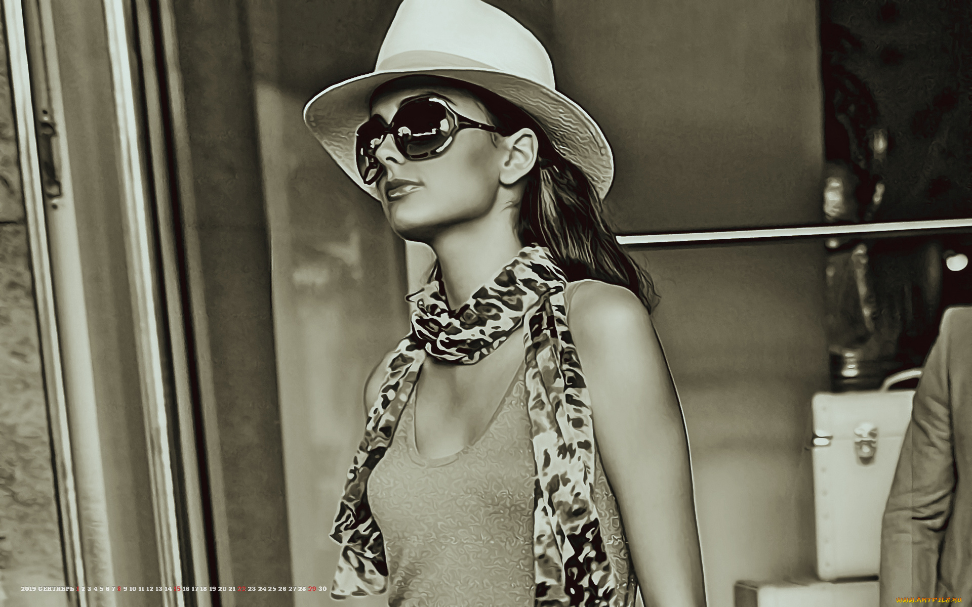 календари, компьютерный, дизайн, девушка, очки, шляпа, 2019, calendar, женщина, профиль