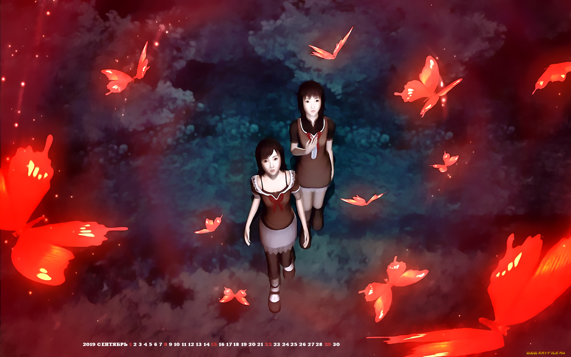 календари, видеоигры, бабочка, 2019, calendar, двое, девушка