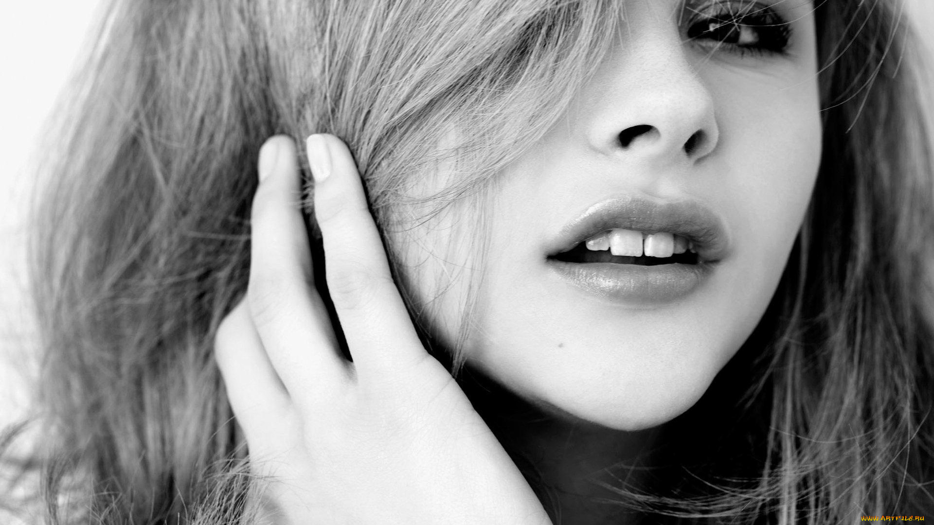 девушки, chloe, grace, moretz, актриса, черно-белая, лицо, взгляд