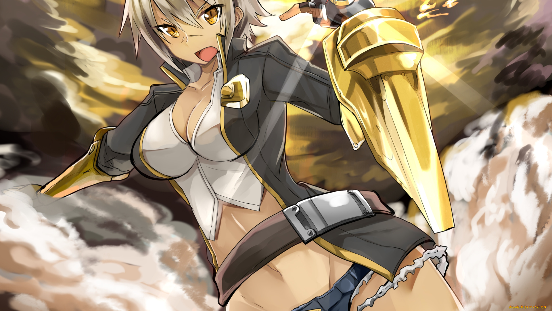 аниме, blazblue, девушка, магия, дым