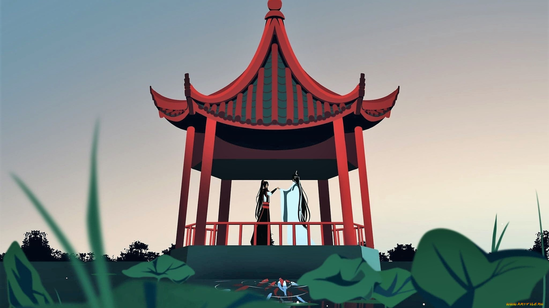 аниме, mo, dao, zu, shi, вэй, усянь, лань, ванцзы, беседка, лотосы