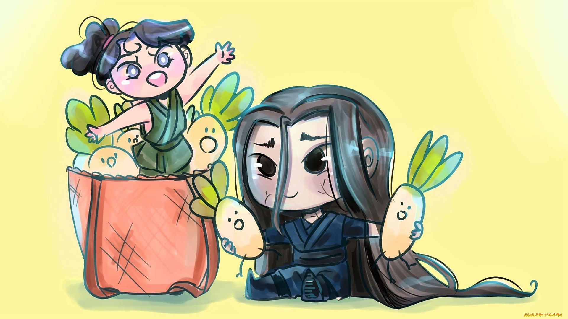 аниме, mo, dao, zu, shi, вэнь, нин, редька, корзина, ребенок