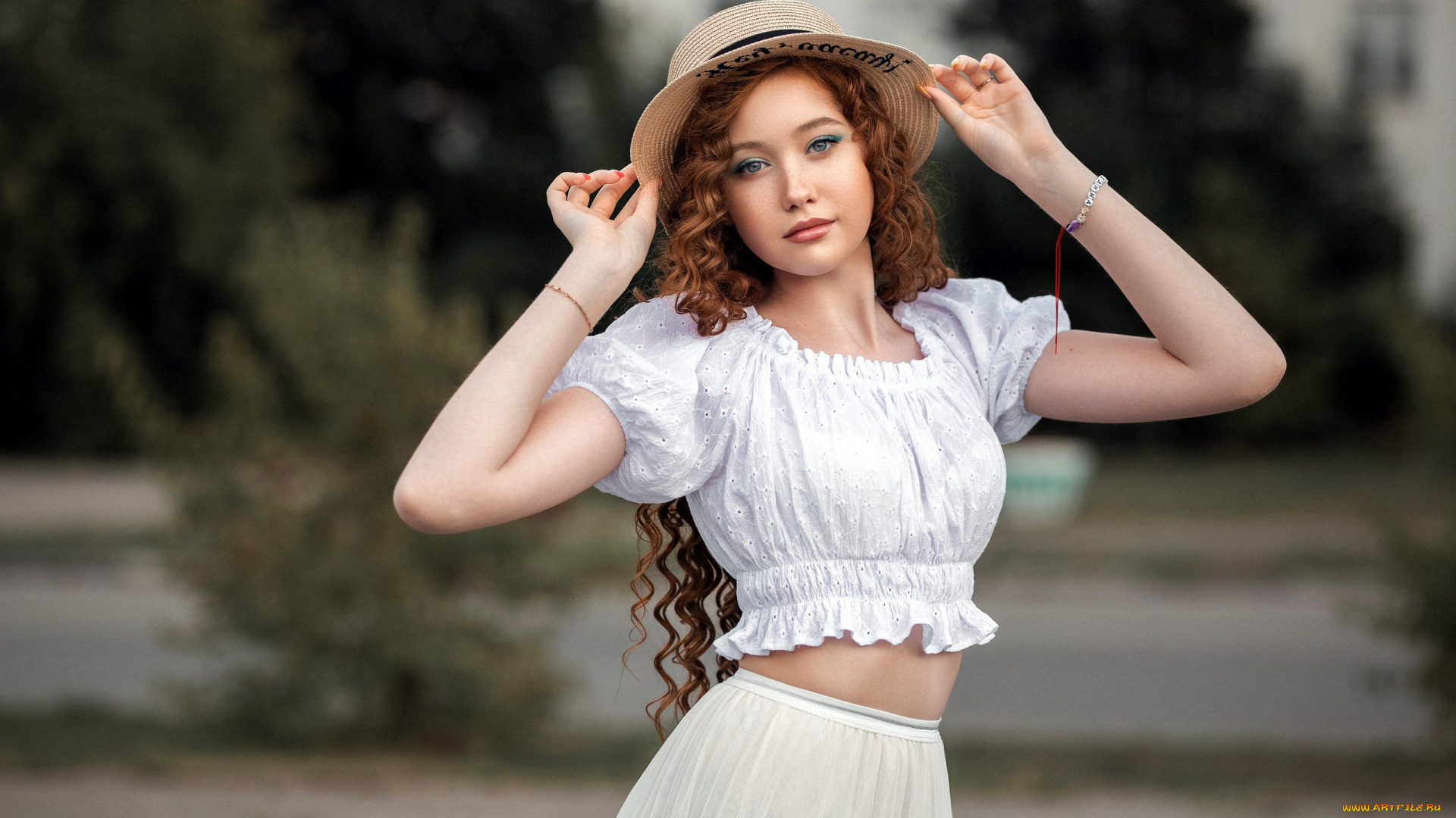 девушки, -, рыжеволосые, и, разноцветные, локоны, шляпка