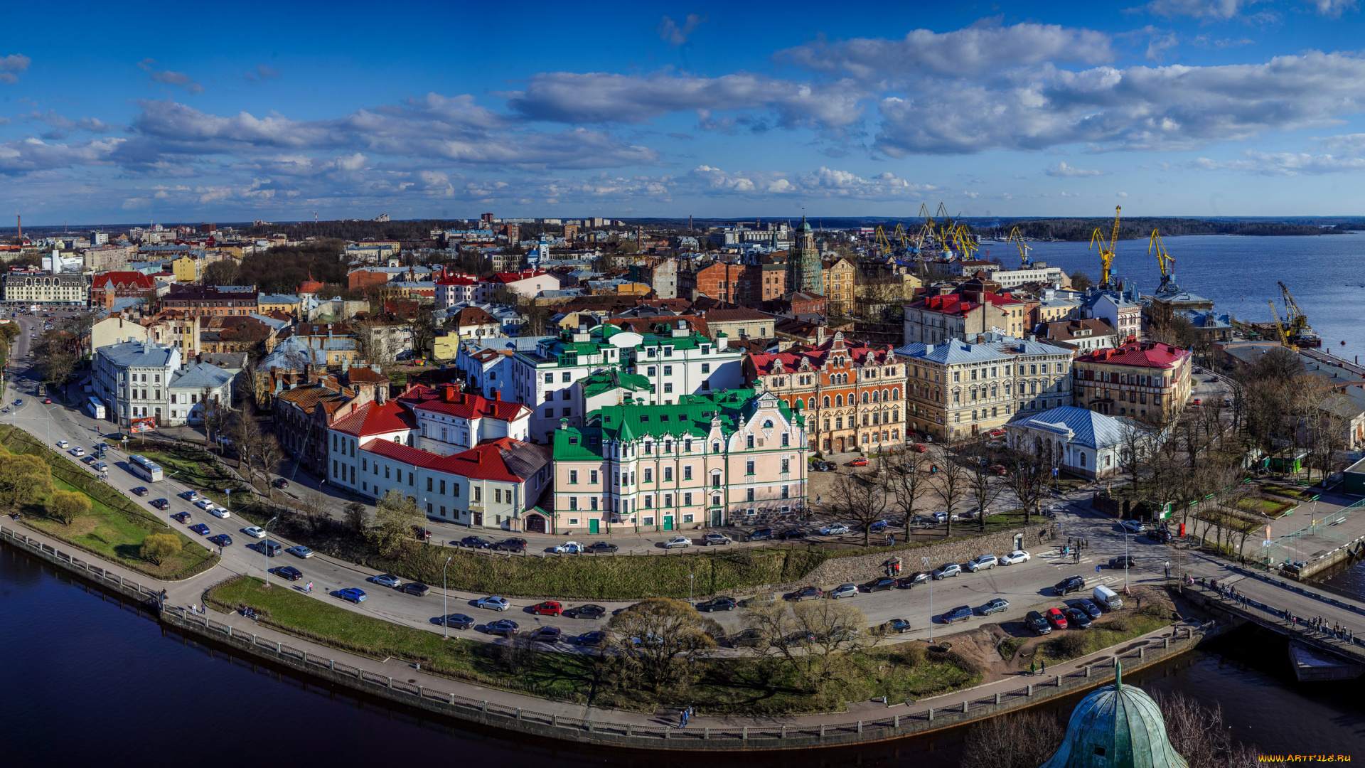 города, -, панорамы, россия, дома, панорама, здания, мосты, yaroslav, kotov, выборг, город