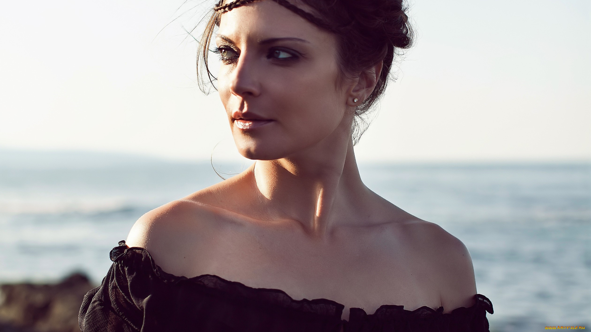 девушки, teodora, duhovnikova, шатенка, косички, блузка, берег
