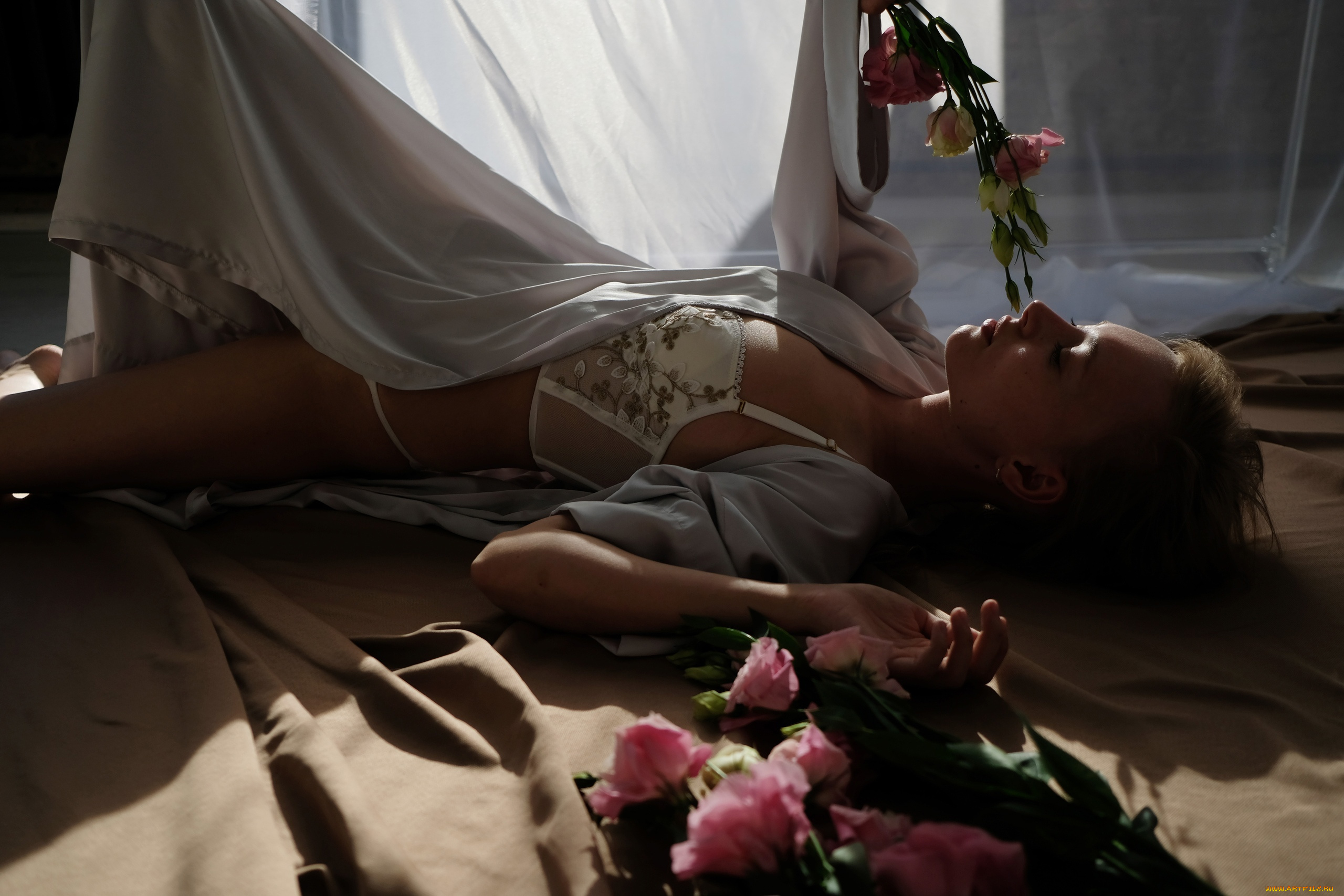 девушки, -, брюнетки, , шатенки, русая, белье, халат, цветы