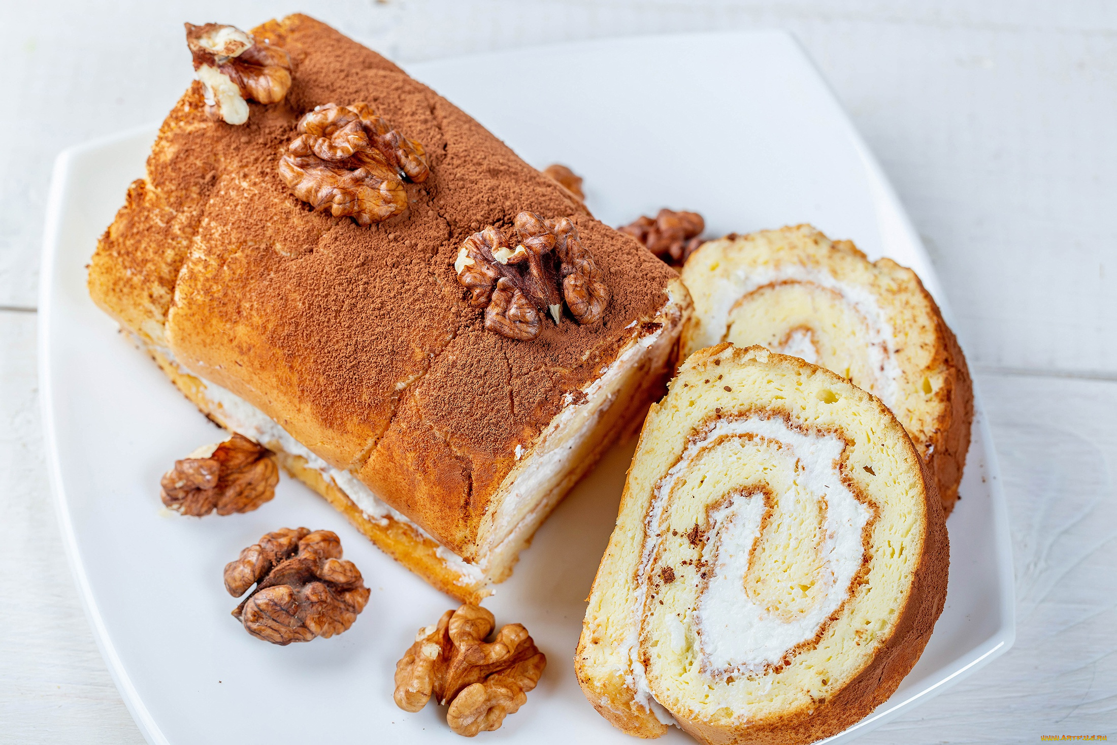 еда, пирожные, , кексы, , печенье, грецкие, орехи, бисквитный, рулет