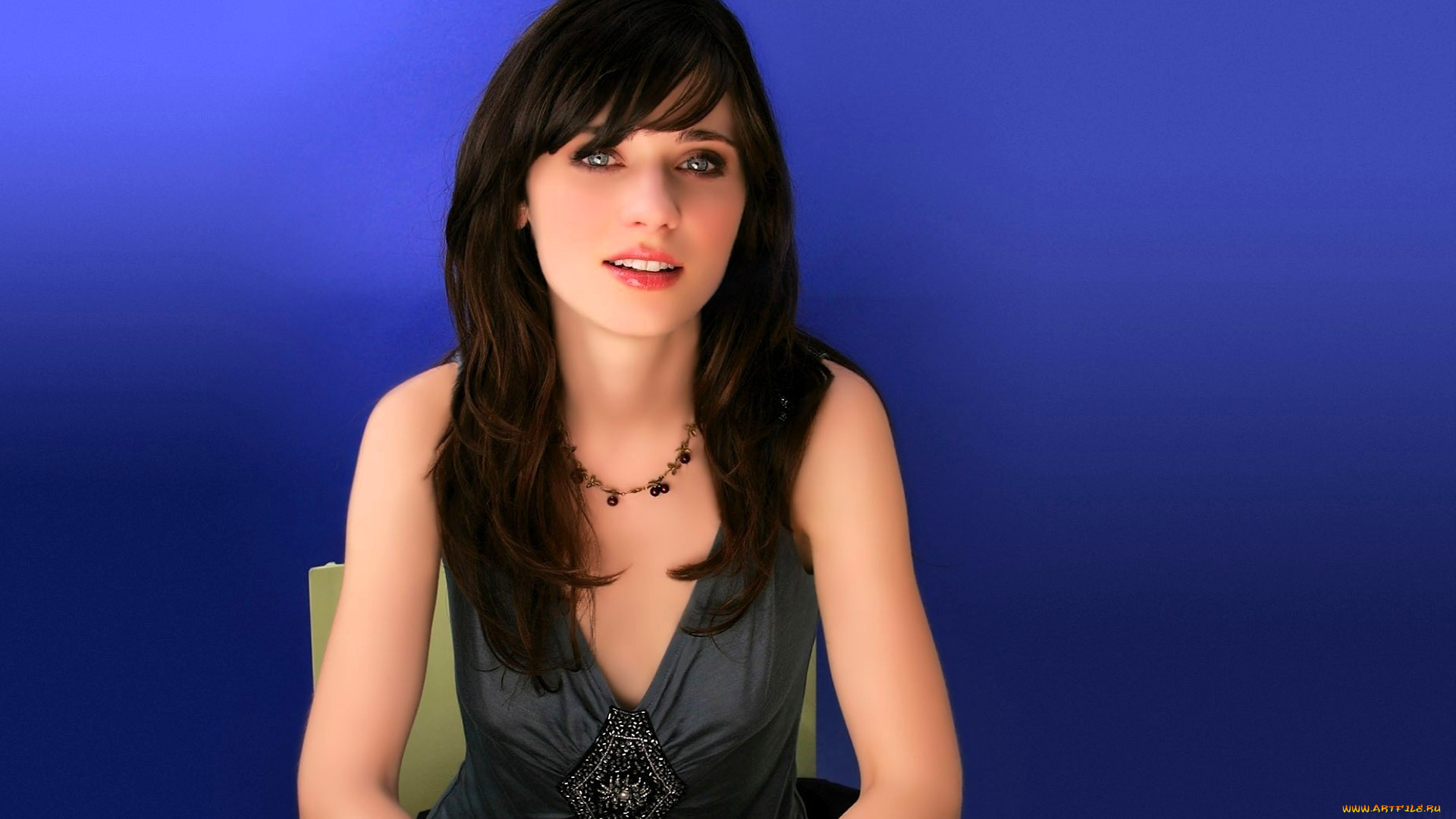 девушки, zooey, deschanel, шатенка, платье, стул