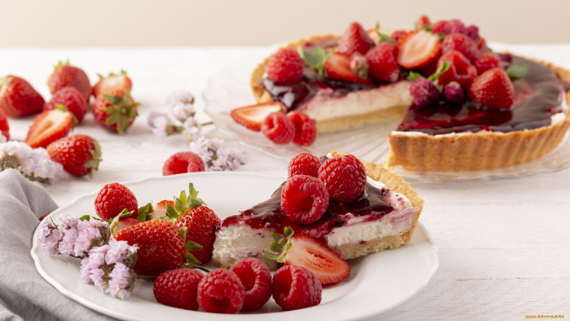 еда, пироги, ягодный, чизкейк, пирог, малина, клубника