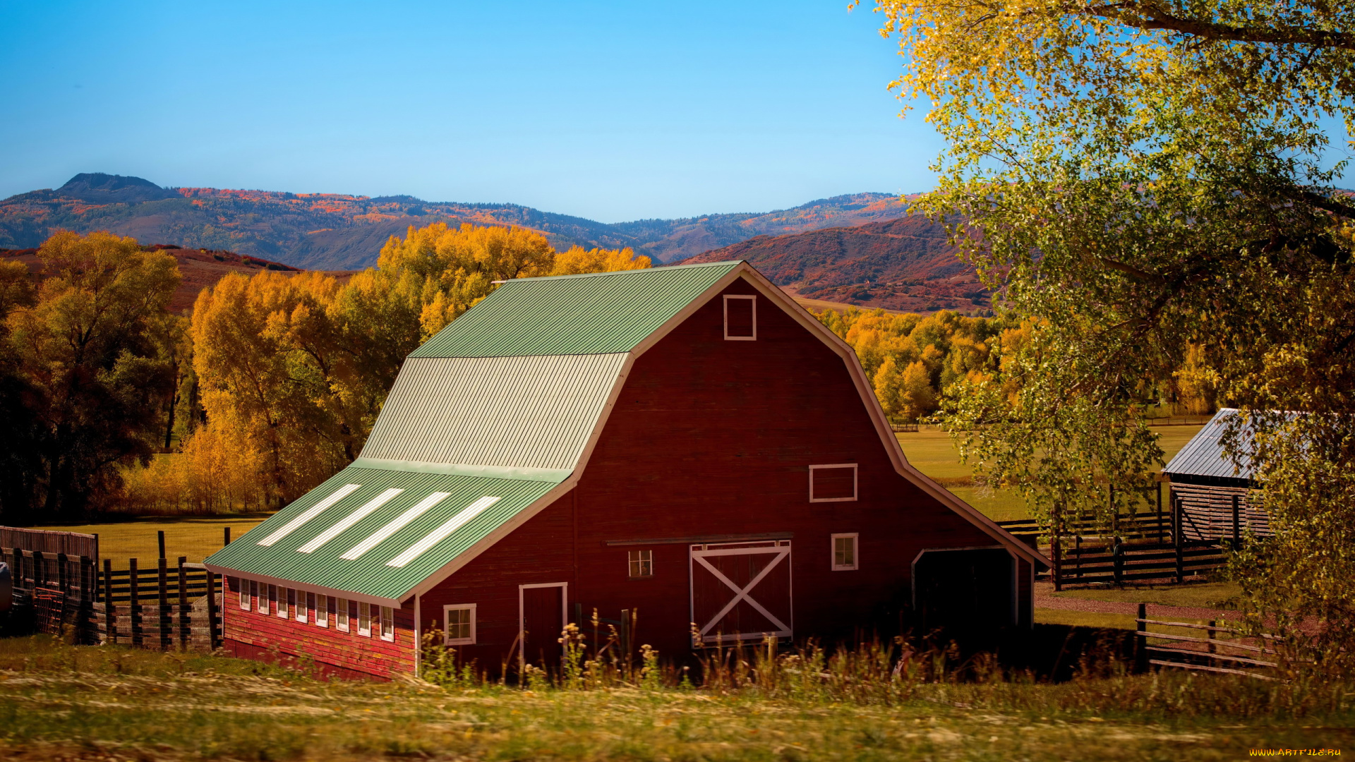 города, -, здания, , дома, горы, дом, осень, деревья