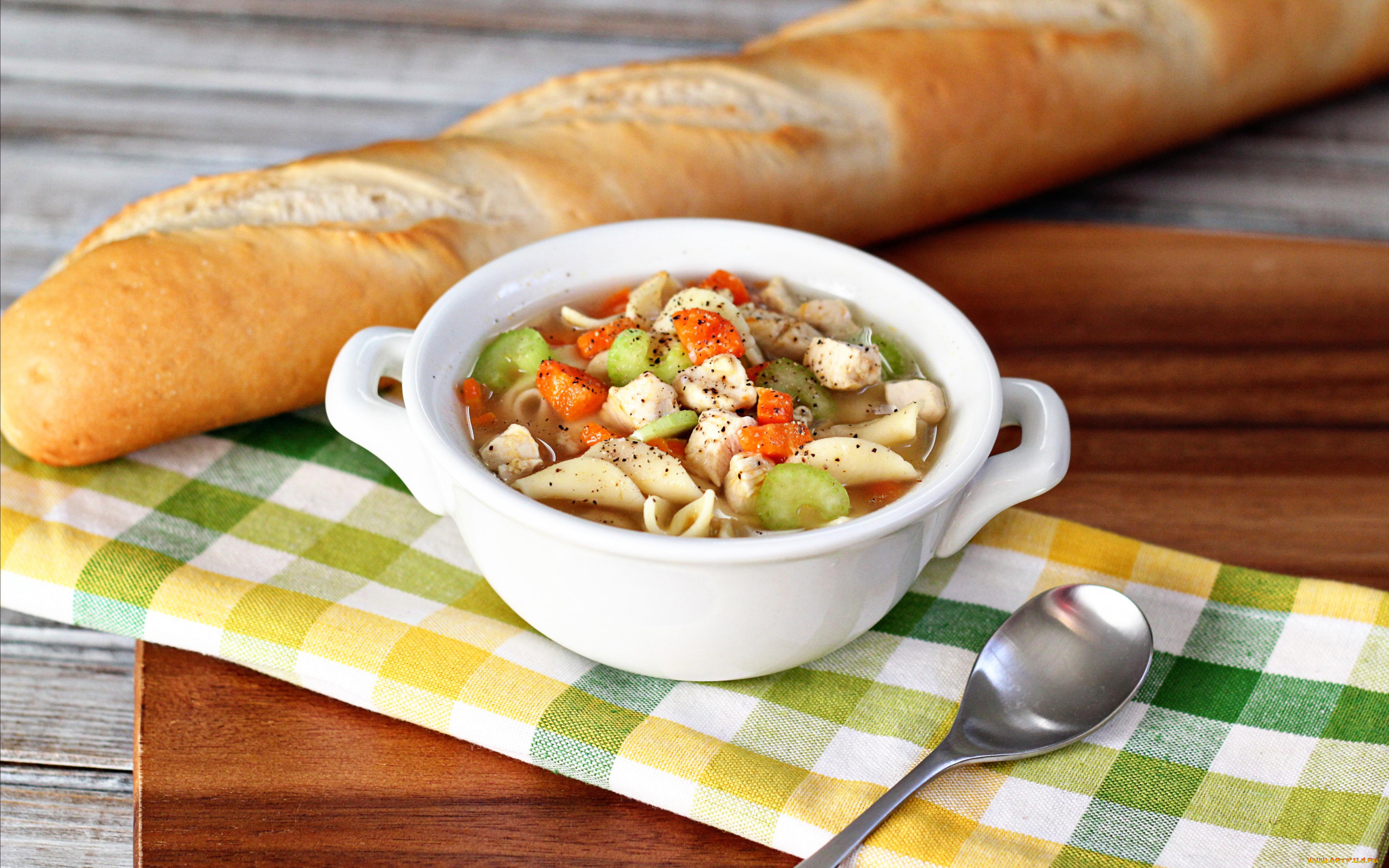 еда, первые, блюда, багет, суп, овощной