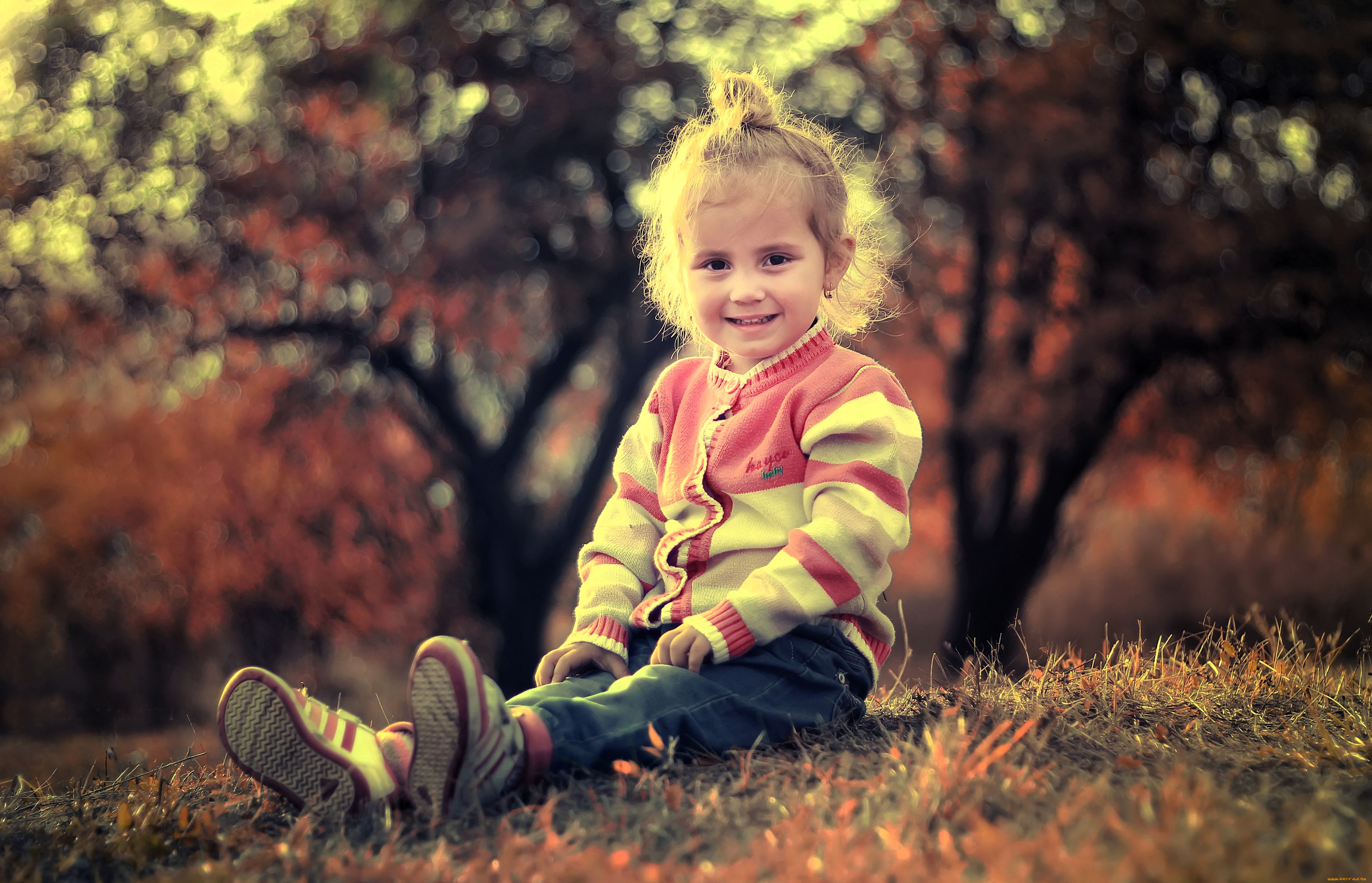 разное, дети, девочка, ребенок, кофта, трава, деревья, осень