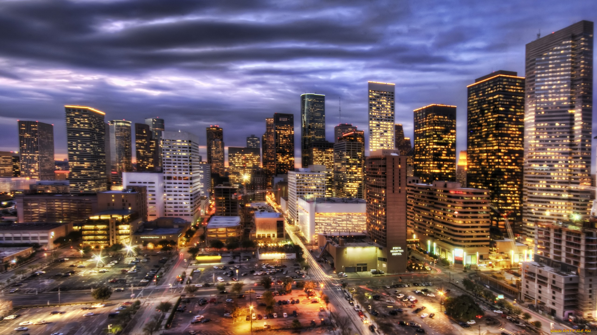 города, огни, ночного, houston, texas