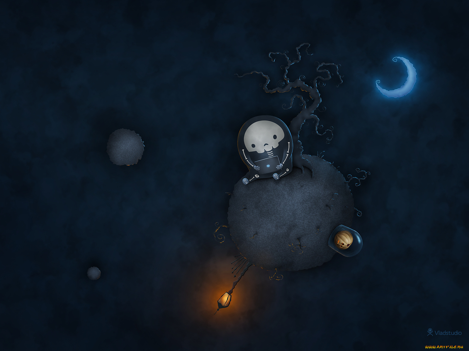 рисованные, vladstudio, планета, луна, тыква