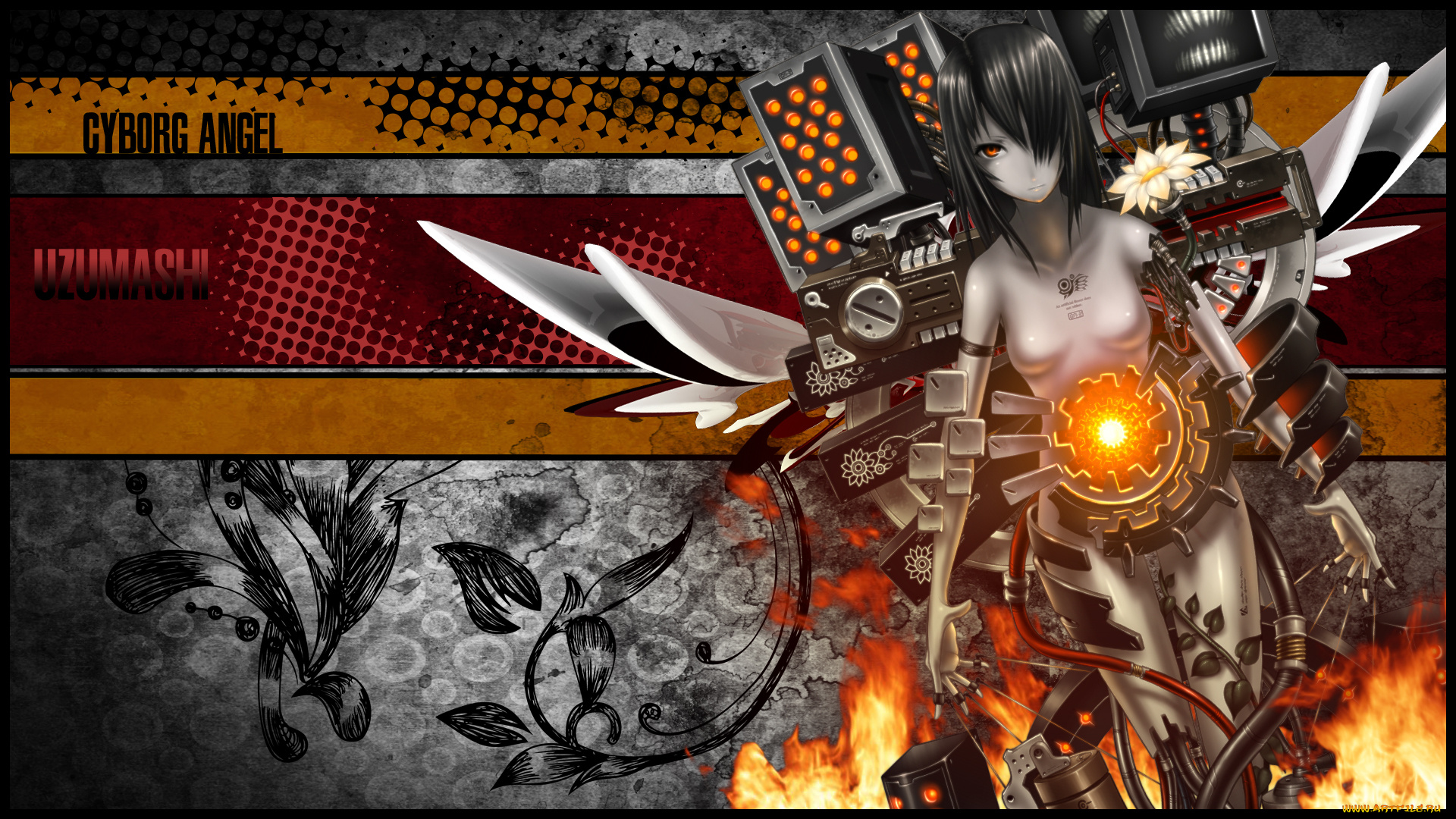 аниме, weapon, blood, technology, девушка