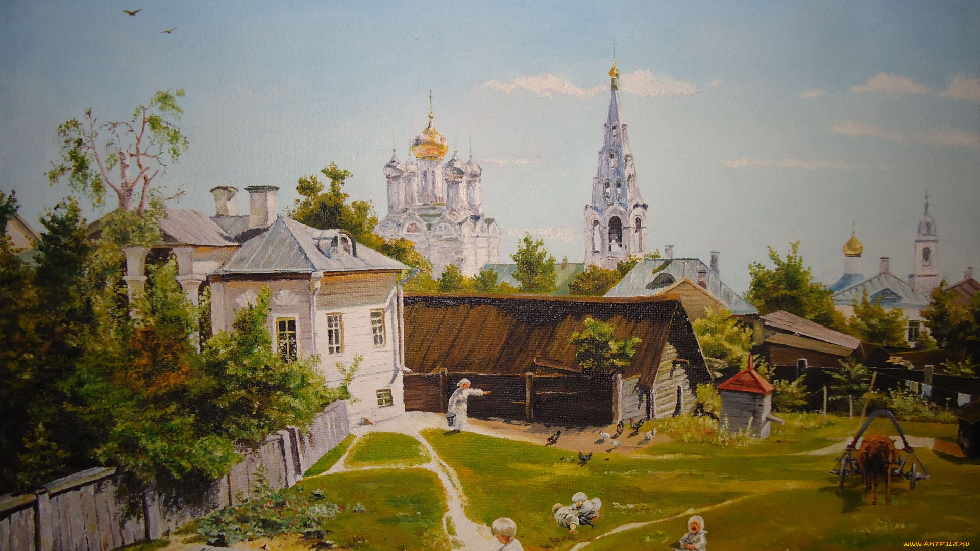 рисованные, живопись, городок