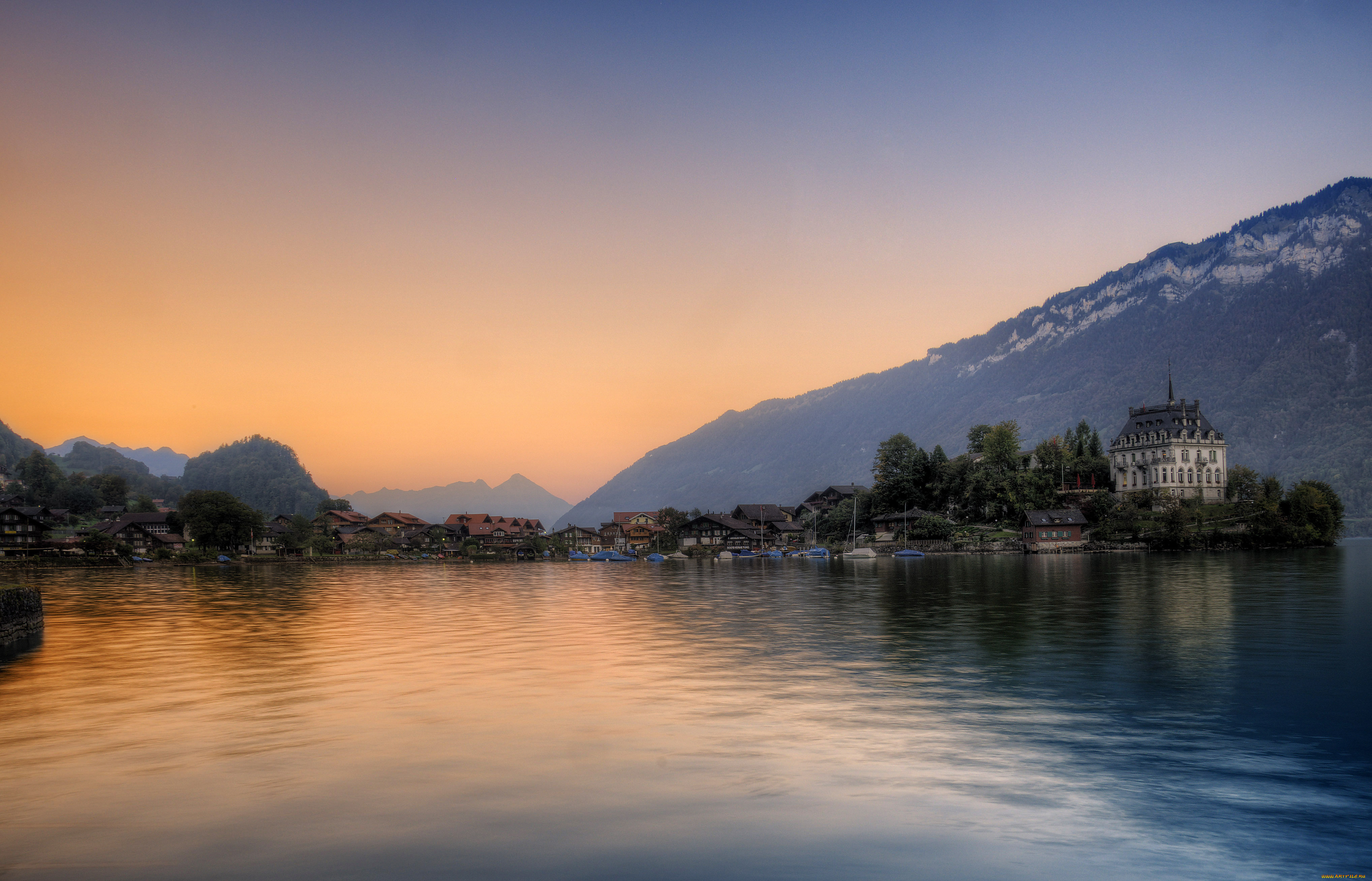 города, пейзажи, горы, озеро