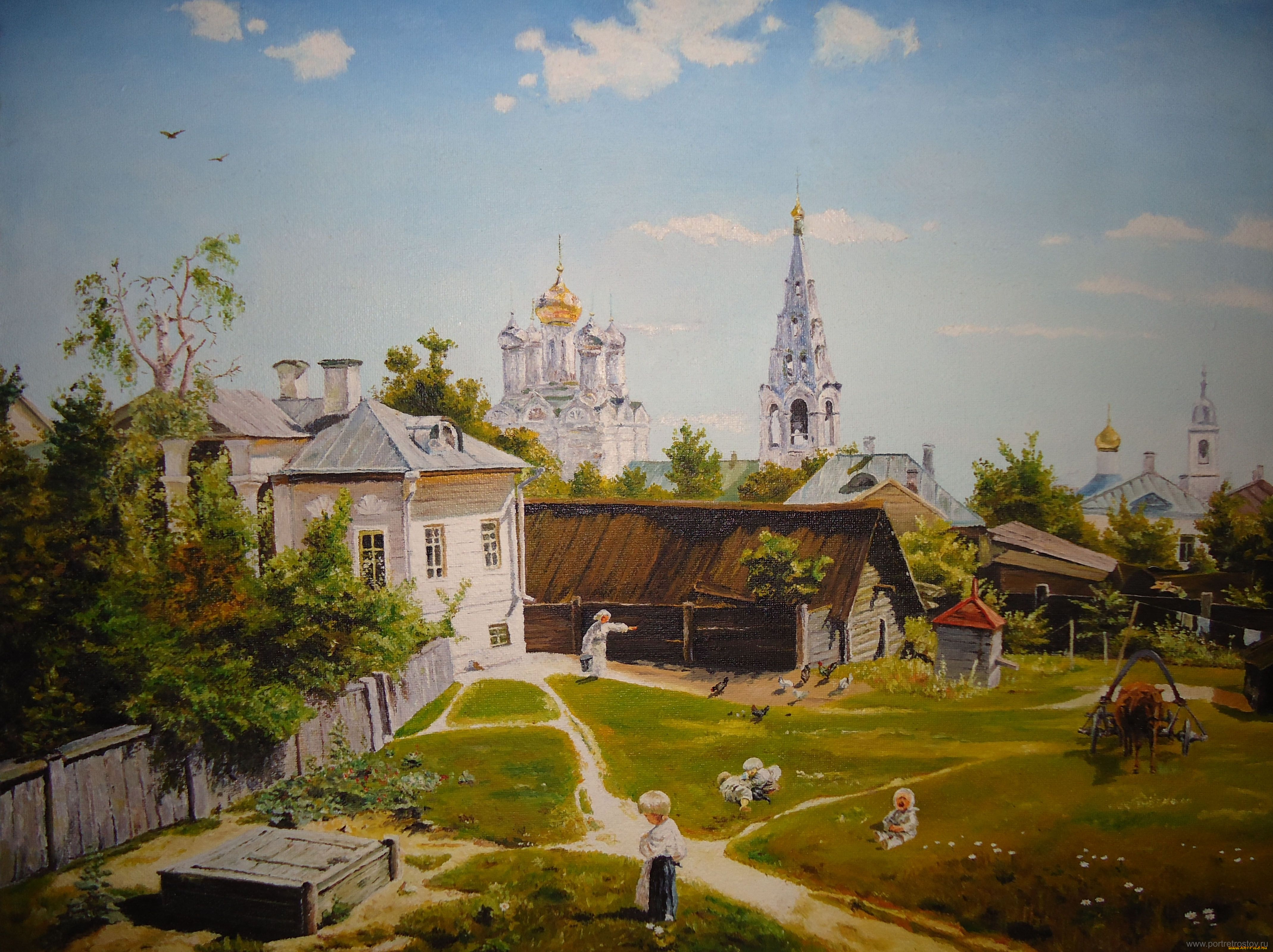 рисованные, живопись, городок