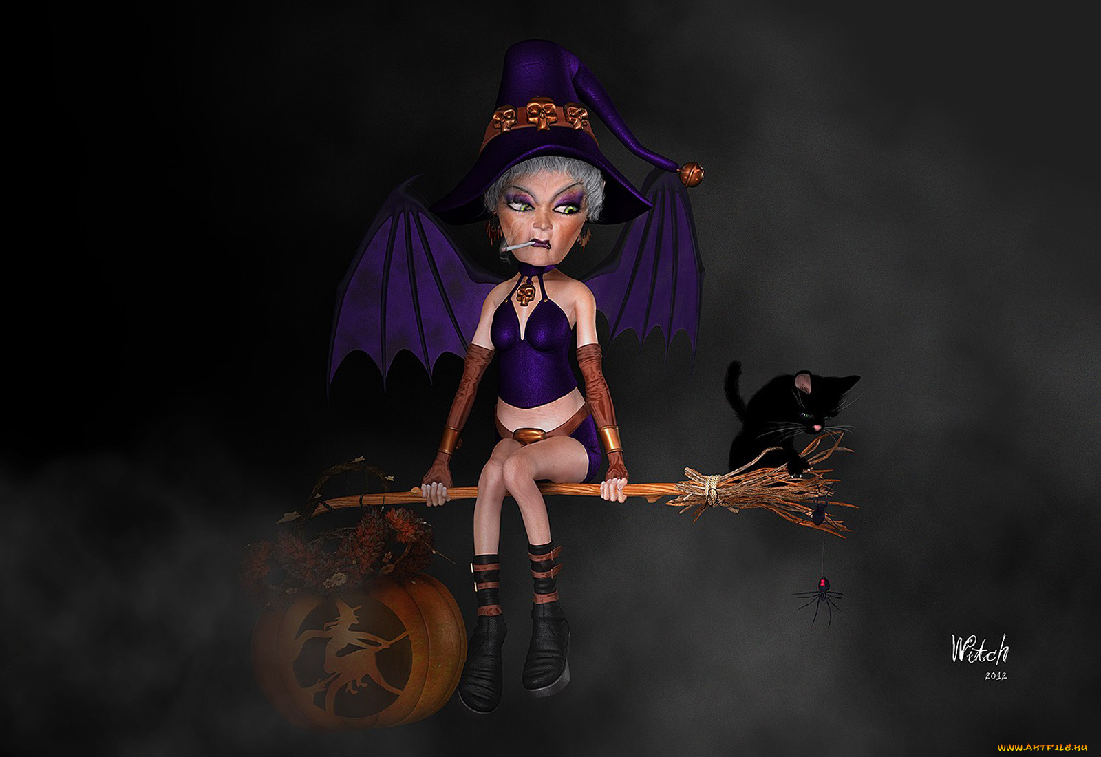 3д, графика, holidays, праздники, тыква, кот, метла