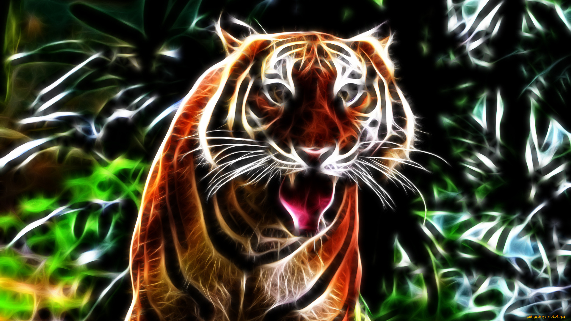 3д, графика, animals, животные, tiger, тигр, рык