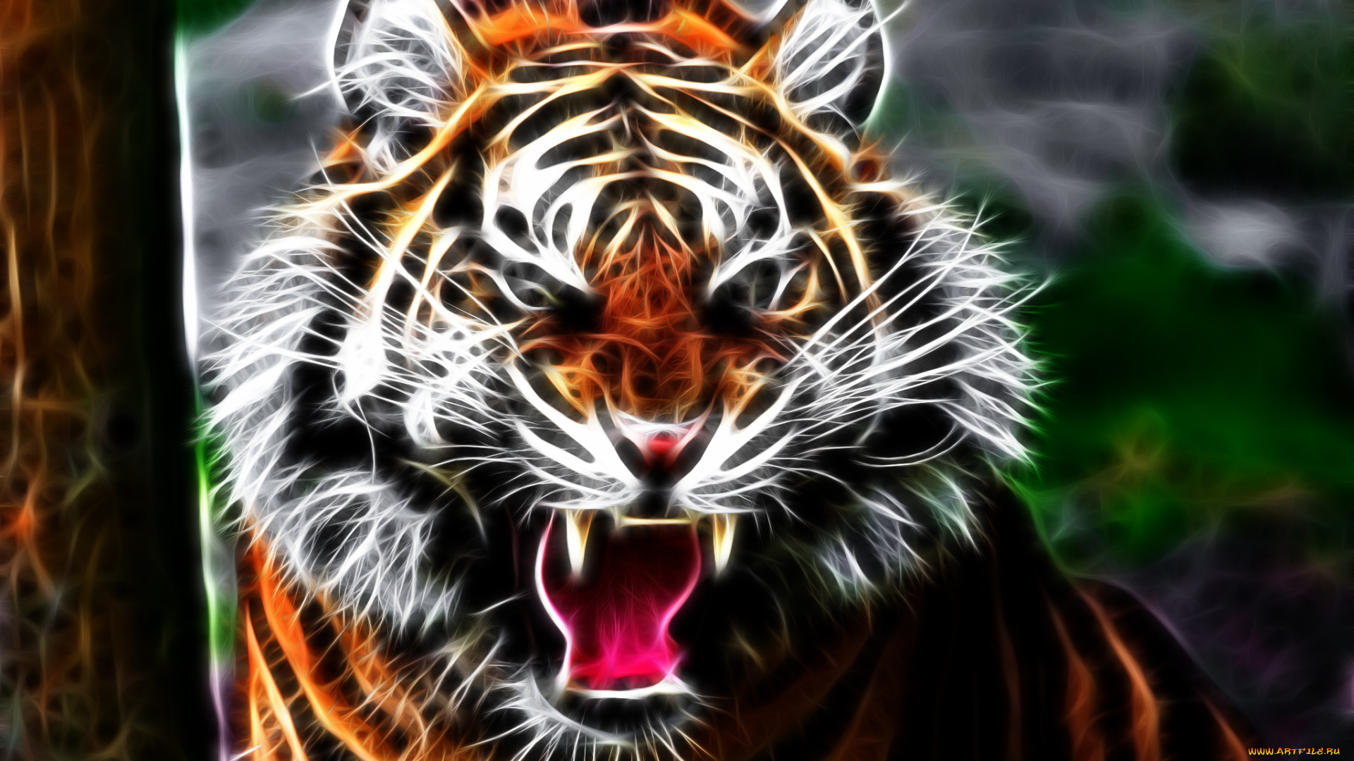 3д, графика, animals, животные, tiger, yellow