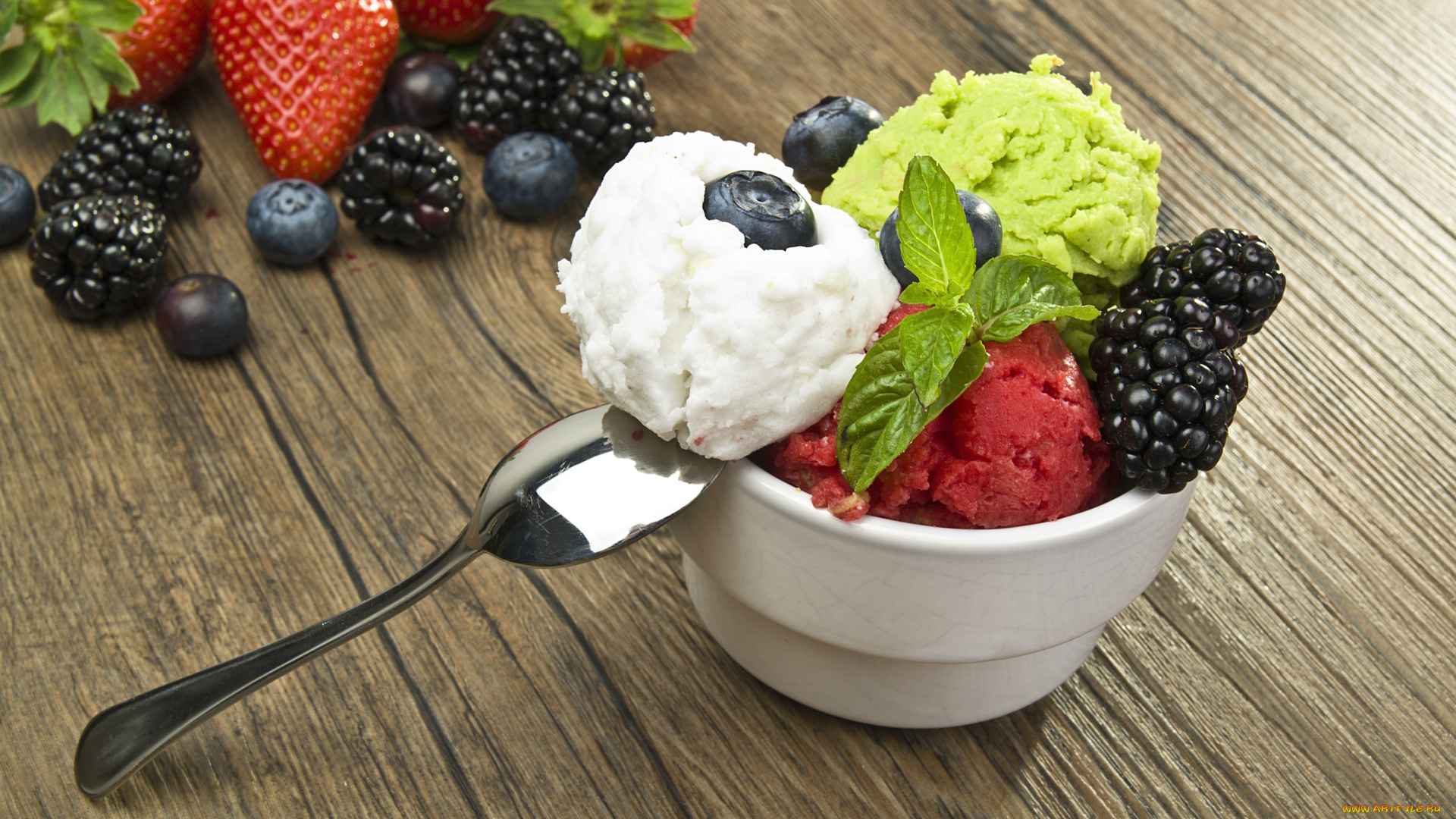 еда, мороженое, десерты, ягоды